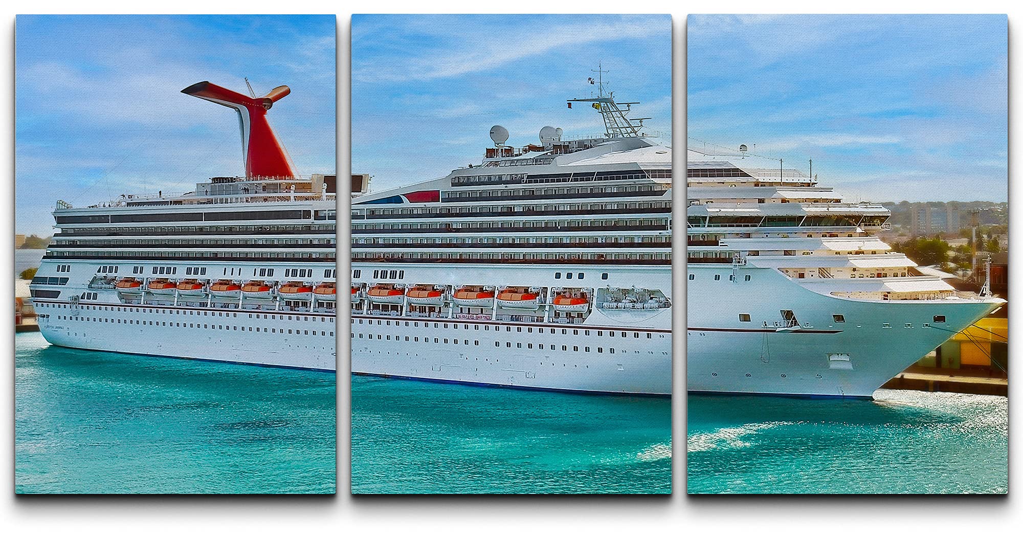 Wall26 Canvas Print Wall Art Set White & Red Cruise Ship In Coastal Dock Nature Ocean Photography Realism Nautical Scenic Colorf