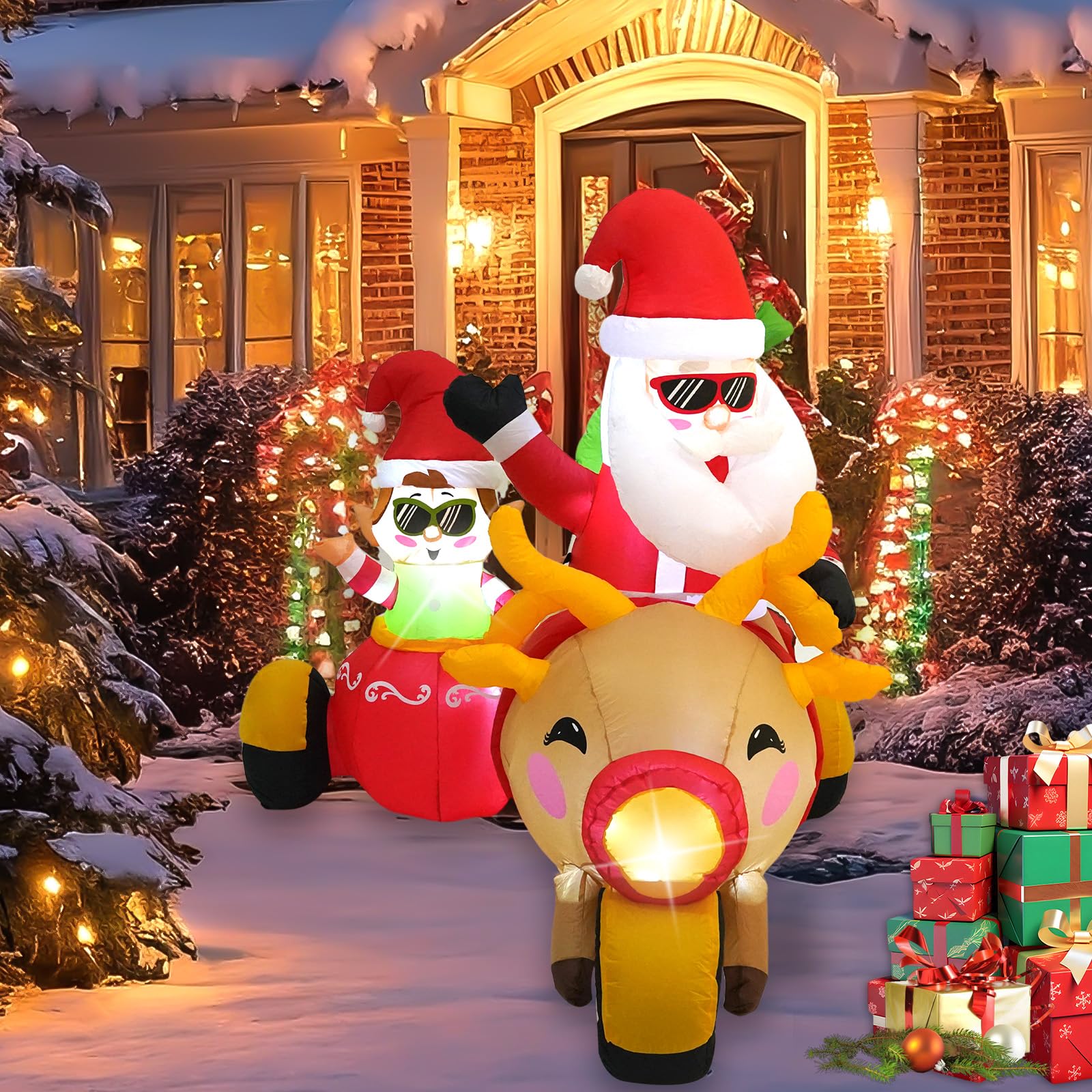 InfleasJoiy 6FT Santa Claus Inflatable Decoration with Built-in LED Lights, Christmas Outdoor Inflatable Decoration for Lawn, Ya