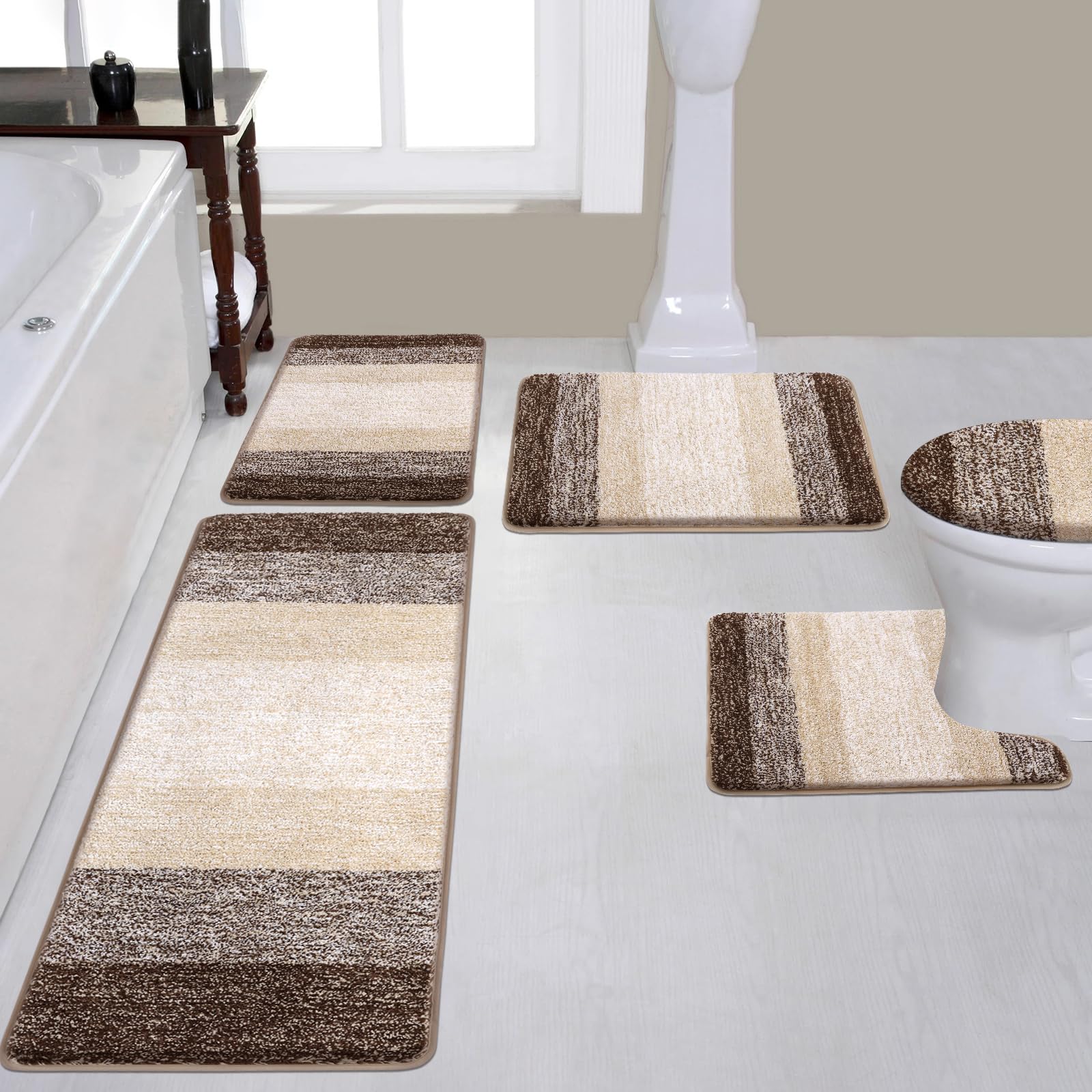 Bsmathom Bathroom Rugs Sets 5 Piece With Toilet Lid Cover, Absorbent Non-Slip Bath Mats For Bathroom, Soft Shaggy Machine Washab