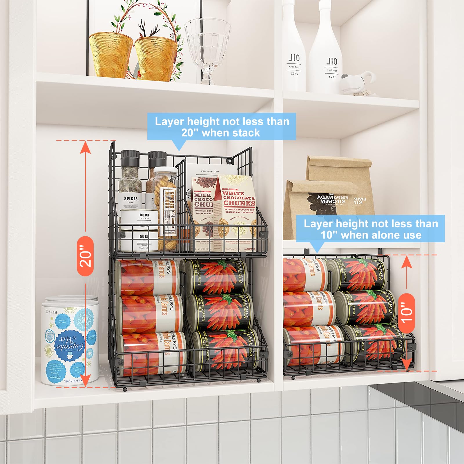 Stackable Can Organizer For Pantry With 2 Adjustable Dividers, Soda Can Organizer, Can Storage Dispenser Holds Up To 28 Cans, 2