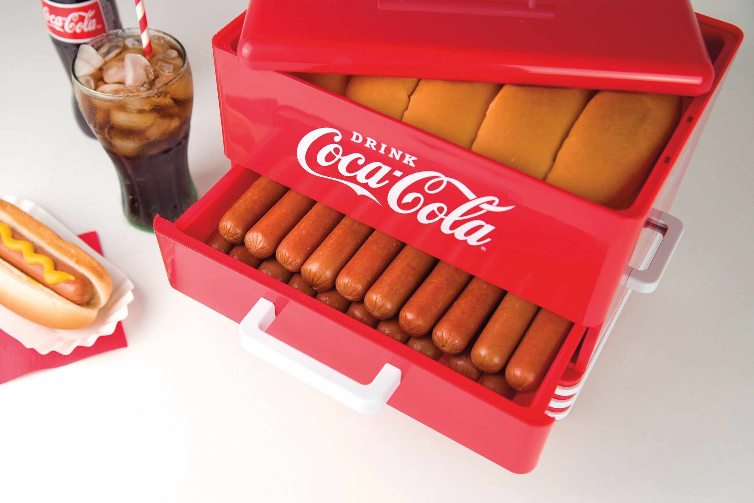Nostalgia Hds248Coke Large Coca-Cola Diner-Style Steamer, 24 Hot Dogs And 12 Bun Capacity, Perfect For Breakfast Sausages, Brats