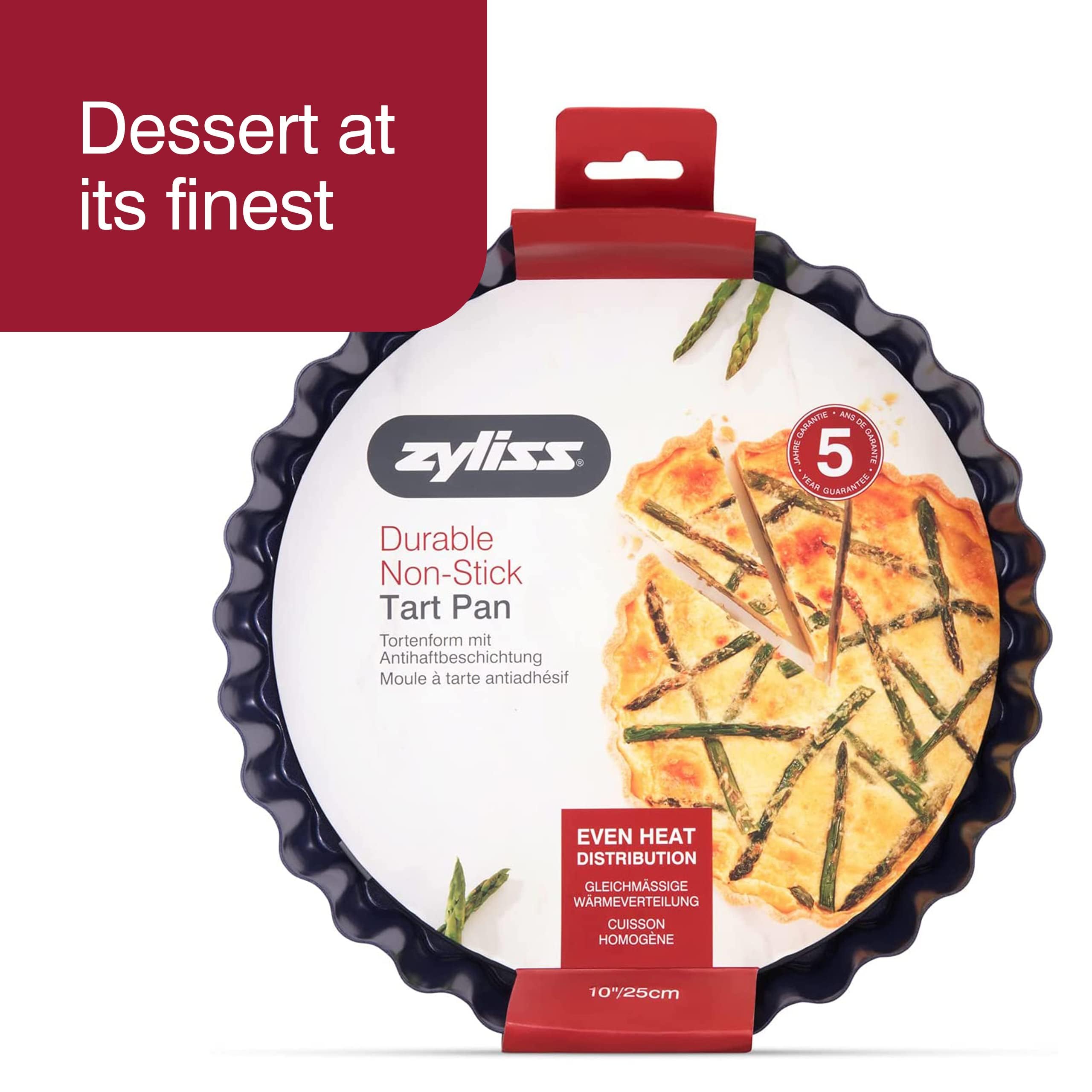 Zyliss E980197 Non-Stick Loose Base Tart Tin | 25Cm/10In | Carbon Steel | Dark Blue | Cake Tin/Baking Tin/Bakeware/Cake Mould |