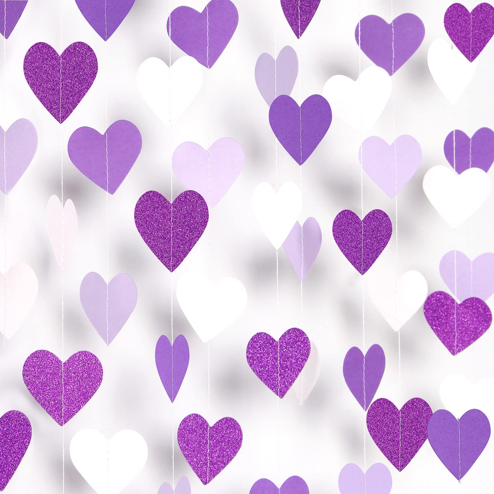 Purple Party Decoration Valentines-Day Heart-Garland - 52Ft Purple Lavender White Streamers Birthday Banner Baby Bridal Shower W