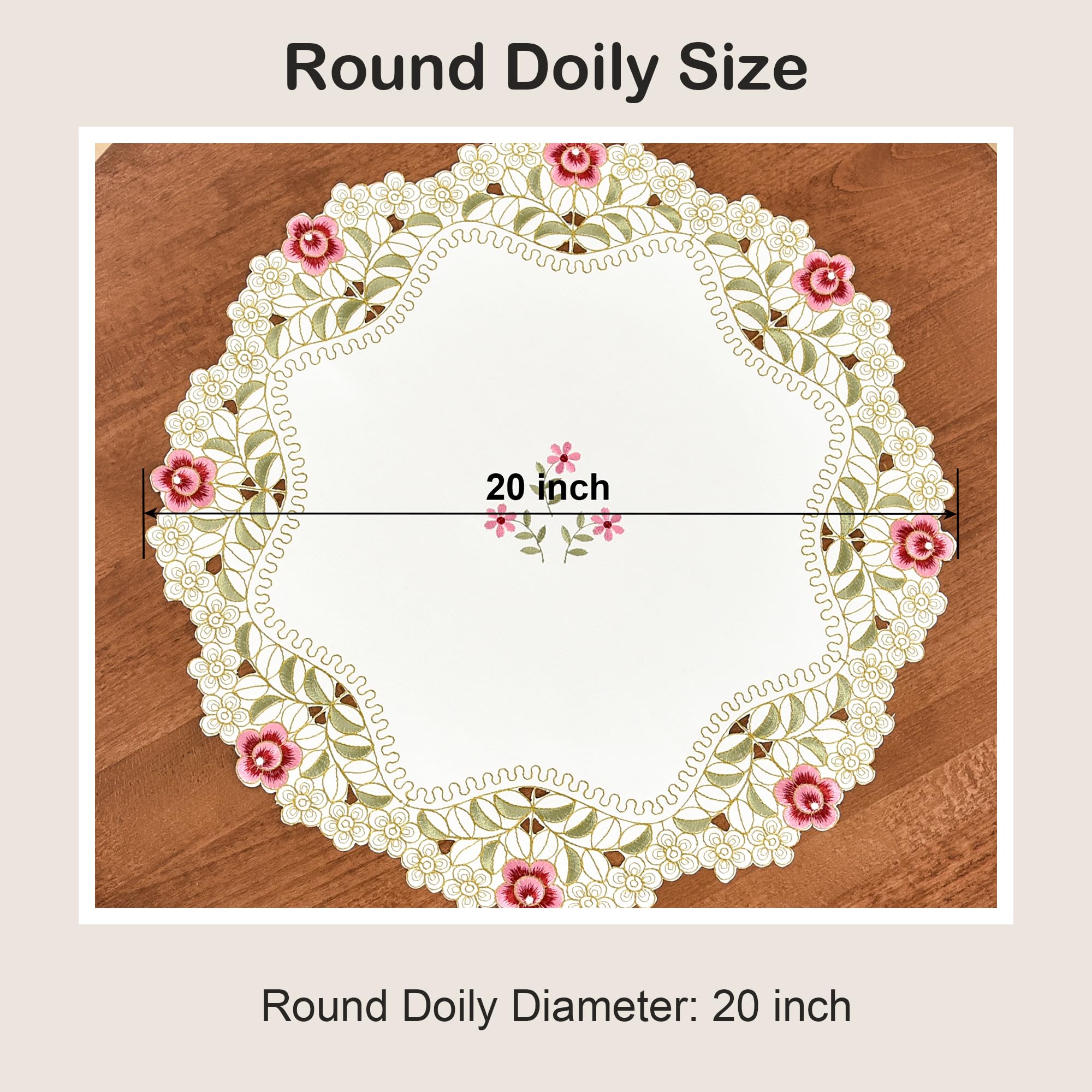 Wolkemer 2 Pack Round Lace Place Mats, 20 Inch Vintage Beige Table Toppers, Polyester for Coffee & Wedding Dinning