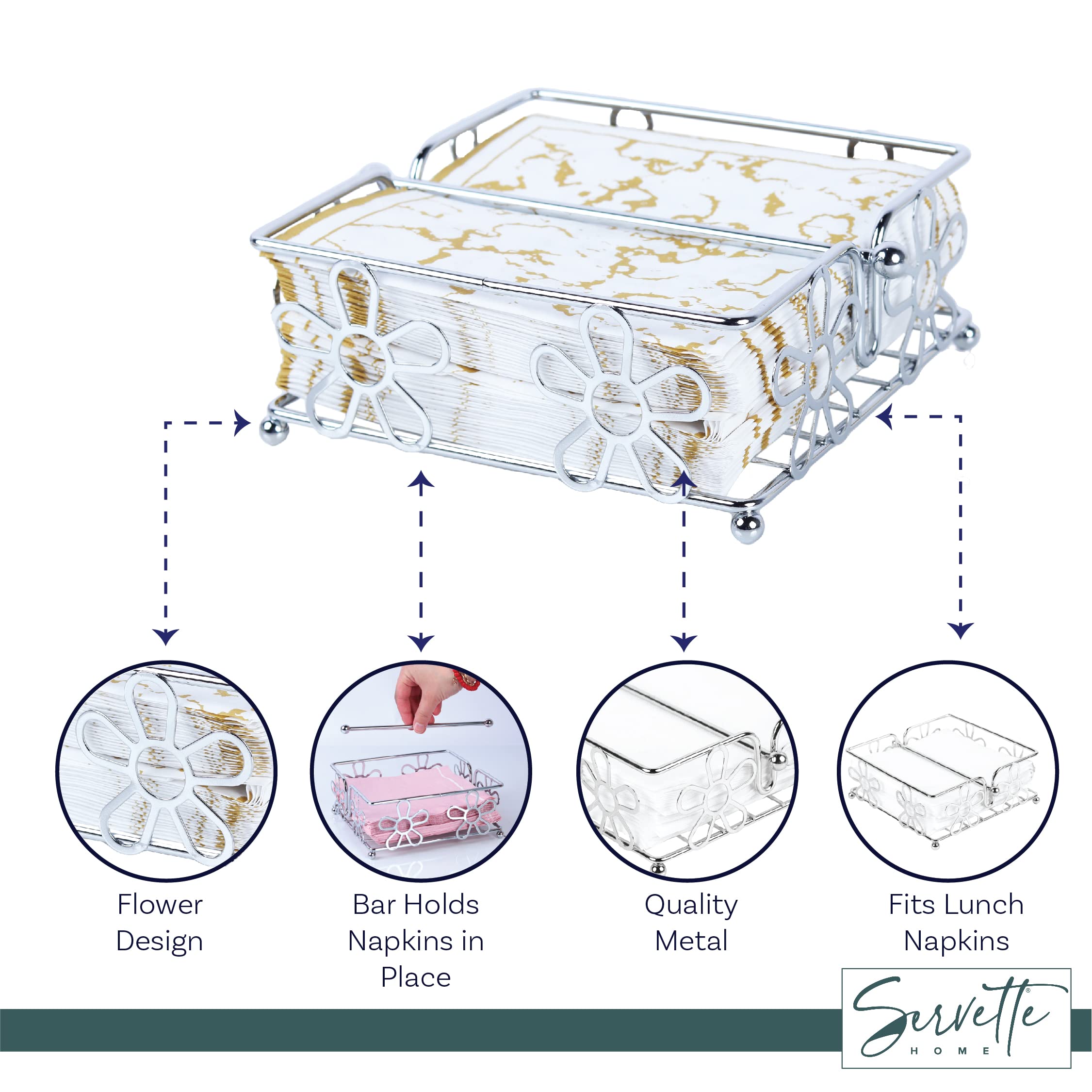 Chrome Napkin Holder With Flower Design