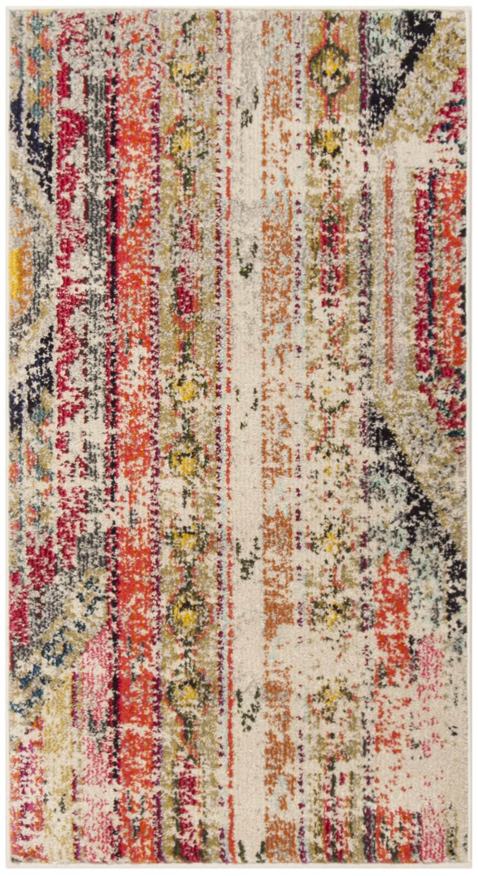 SAFAVIEH Monaco Collection Accent Rug - 22 x 4, Light Grey & Multi, Tribal Distressed Design, Non-Shedding & Easy Care, Ideal 