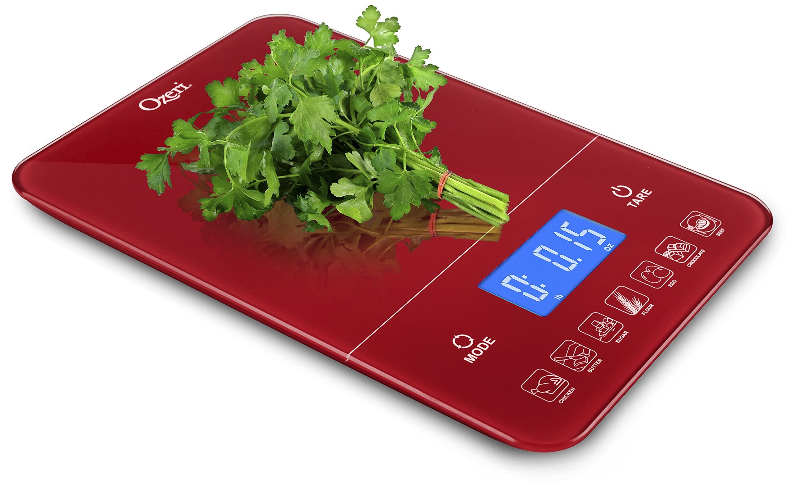 Ozeri Touch Iii 22 Lb (10 Kg) Digital Kitchen Scale With Calorie Counter In Tempered Glass, Red Engine