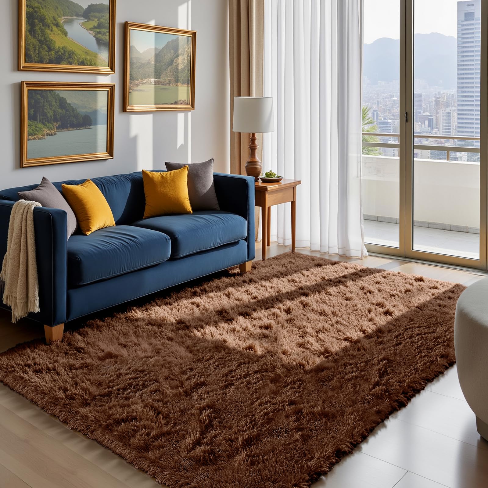 Fluffy Rug Shag Area Rug, Brown 4x6 Area Rugs for Bedroom, Small Bedside Rug, Soft Fluffy Shag Entryway Throw Rugs for Living Ro