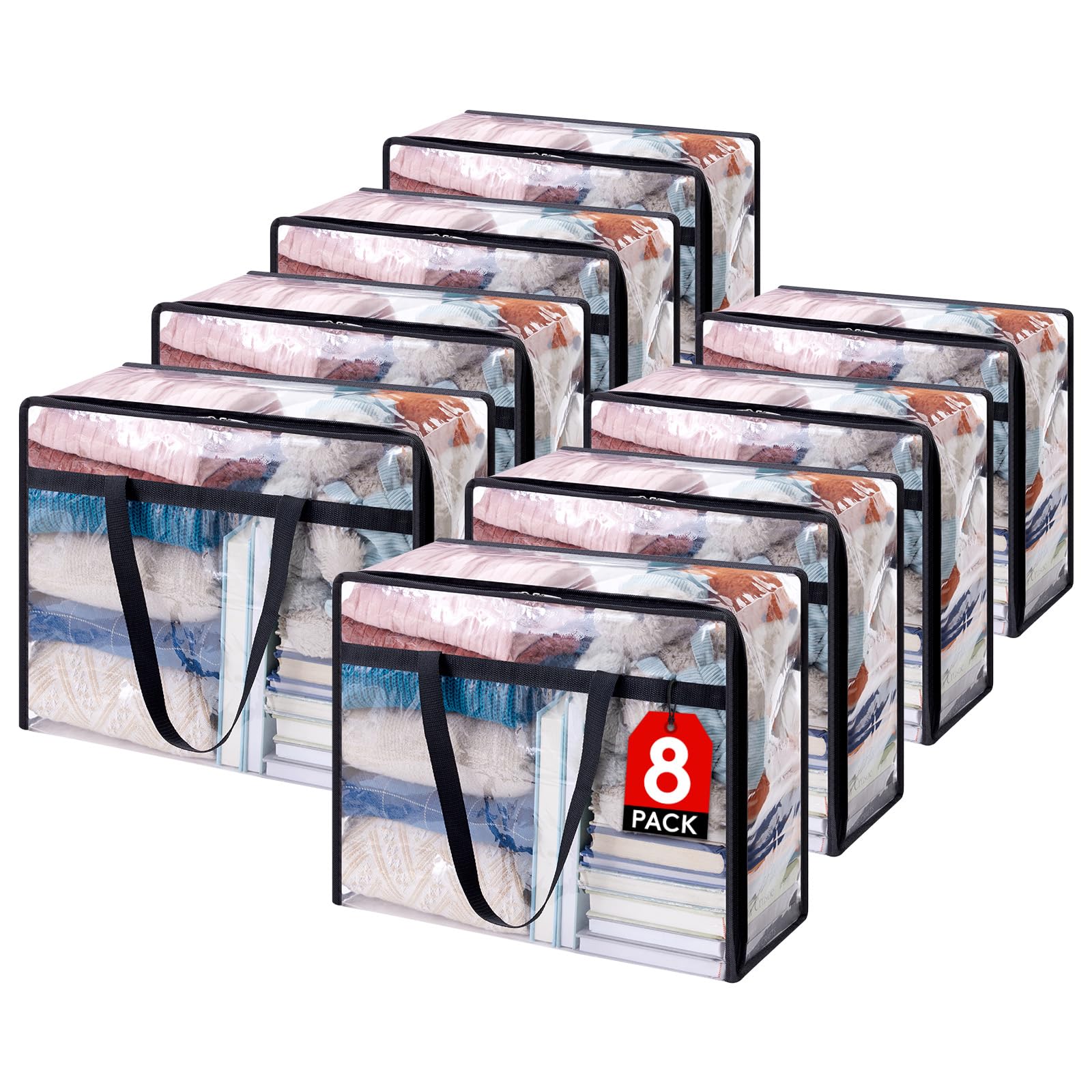 Lifewit 8 Pack Clear Clothes Storage Bags, 40L Plastic Blanket Storage Bags, Vinyl Foldable Moving Bags with Zipper, Closet Orga
