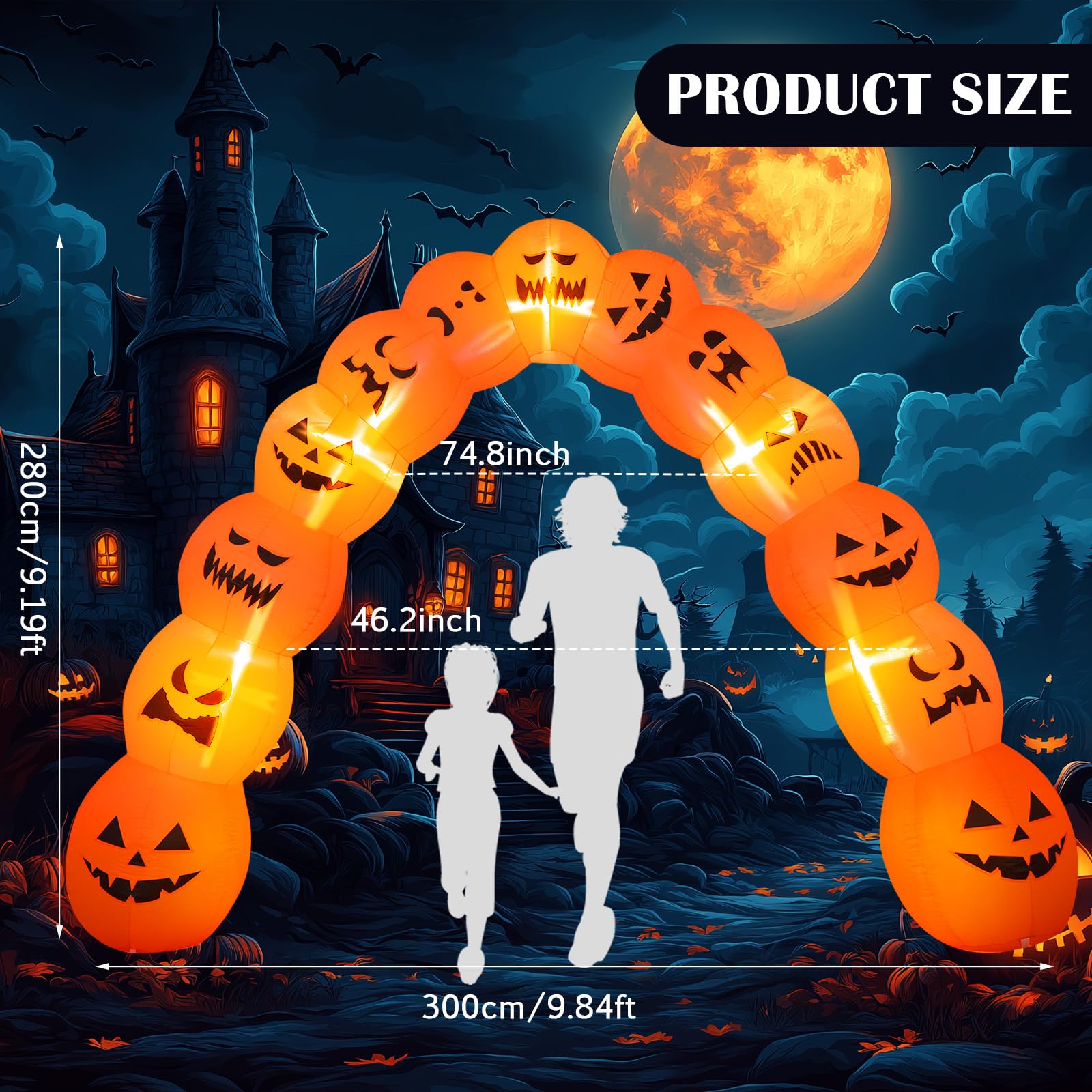 Soulchen 10 ft Giant Halloween Inflatable Jack O Pumpkin Archway Decoration LED Light up Giant Blow up Pumpkin Arch for Hallowee