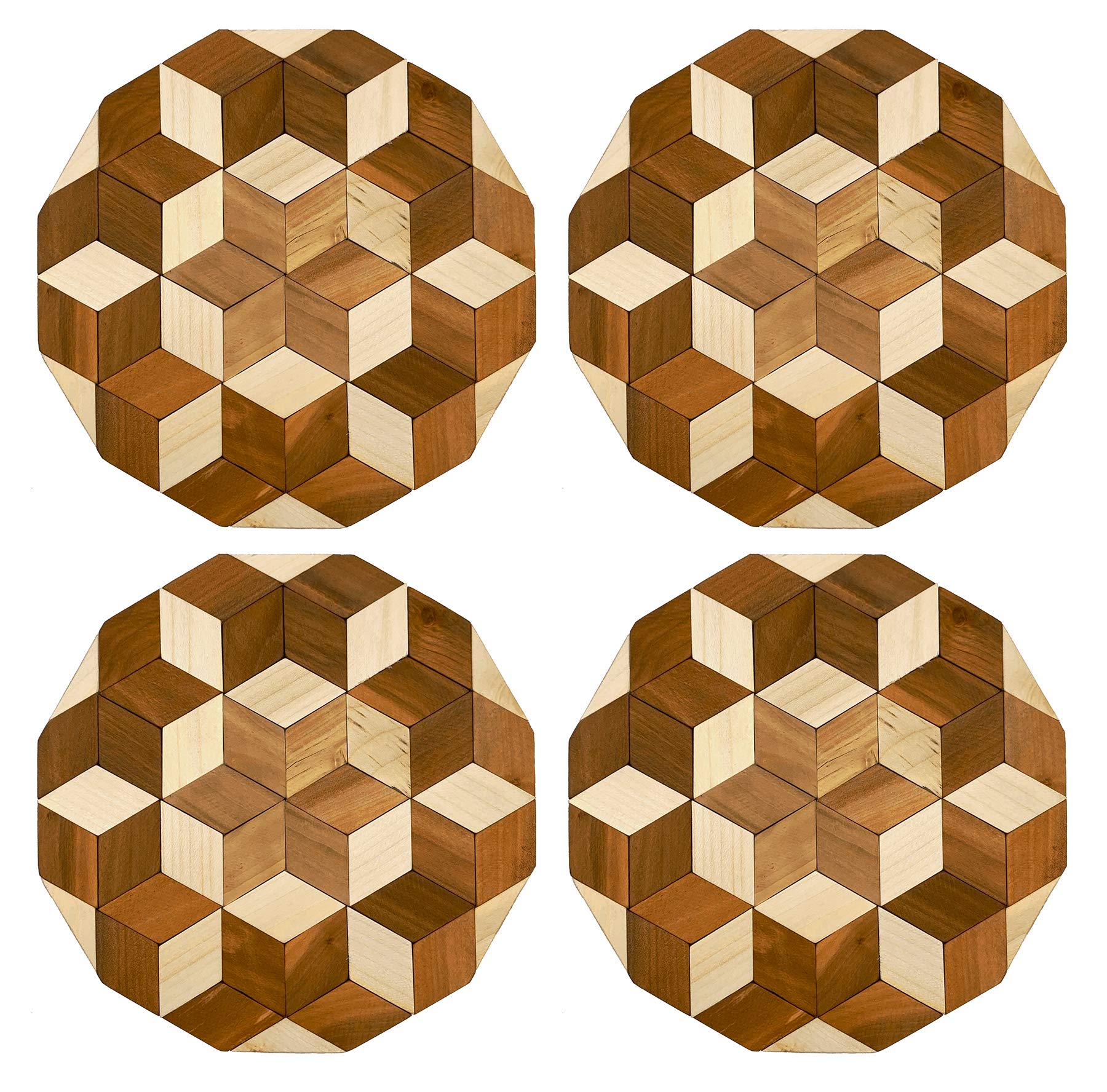 Wooden Trivet Mat For Hot Dish Table Cover Heat Resistant - Pack Of 4 - Scented Wood Trivets Coasters For Hot Pans