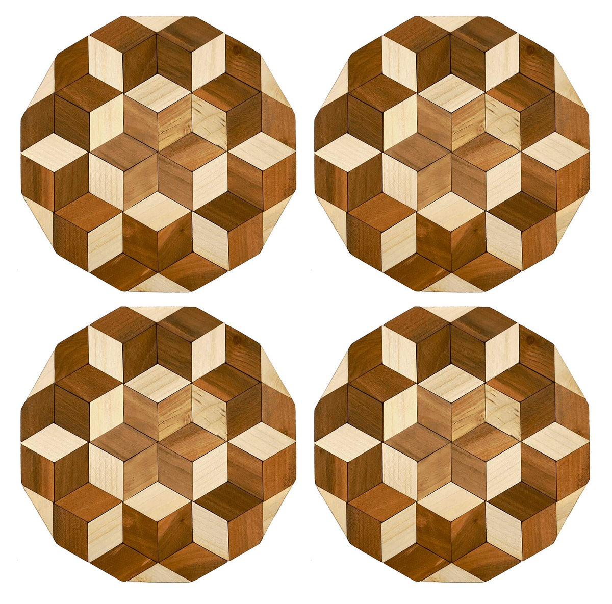 Wooden Trivet Mat For Hot Dish Table Cover Heat Resistant - Pack Of 4 - Scented Wood Trivets Coasters For Hot Pans