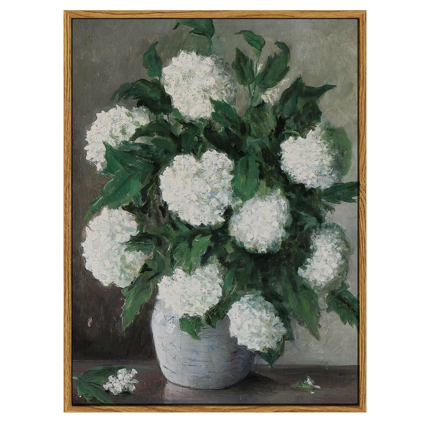 Insimsea Framed Canvas Prints Art Vintage Decor, Flower Wall Art Home Decor, White Hydrangea Retro Paintings, Botanical Floral W