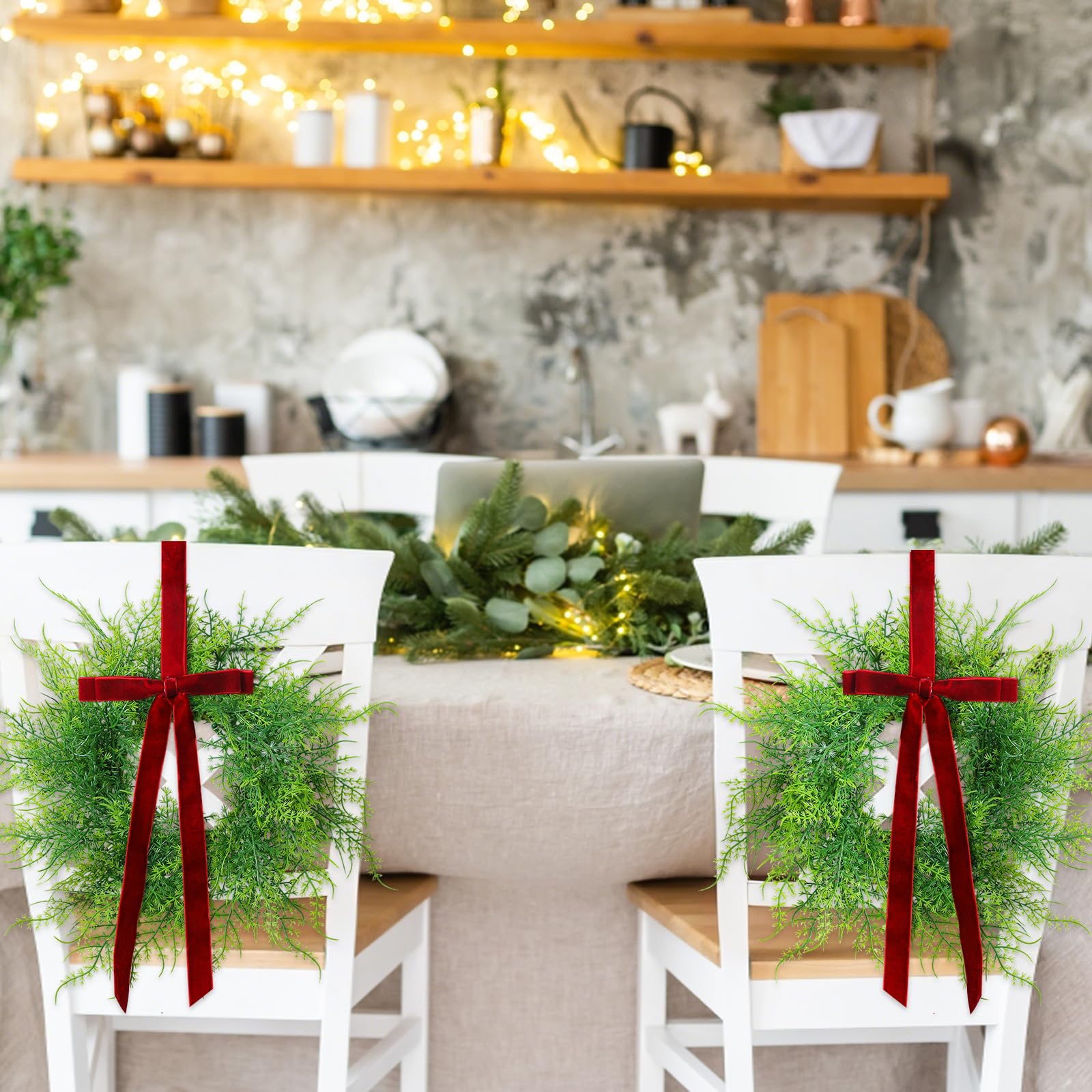 XunYee 12 Pack Small Christmas Wreath for Cabinet Home Kitchen Whimsical Decor with Velvet Bow 11 Persian Grass Lime Green Green