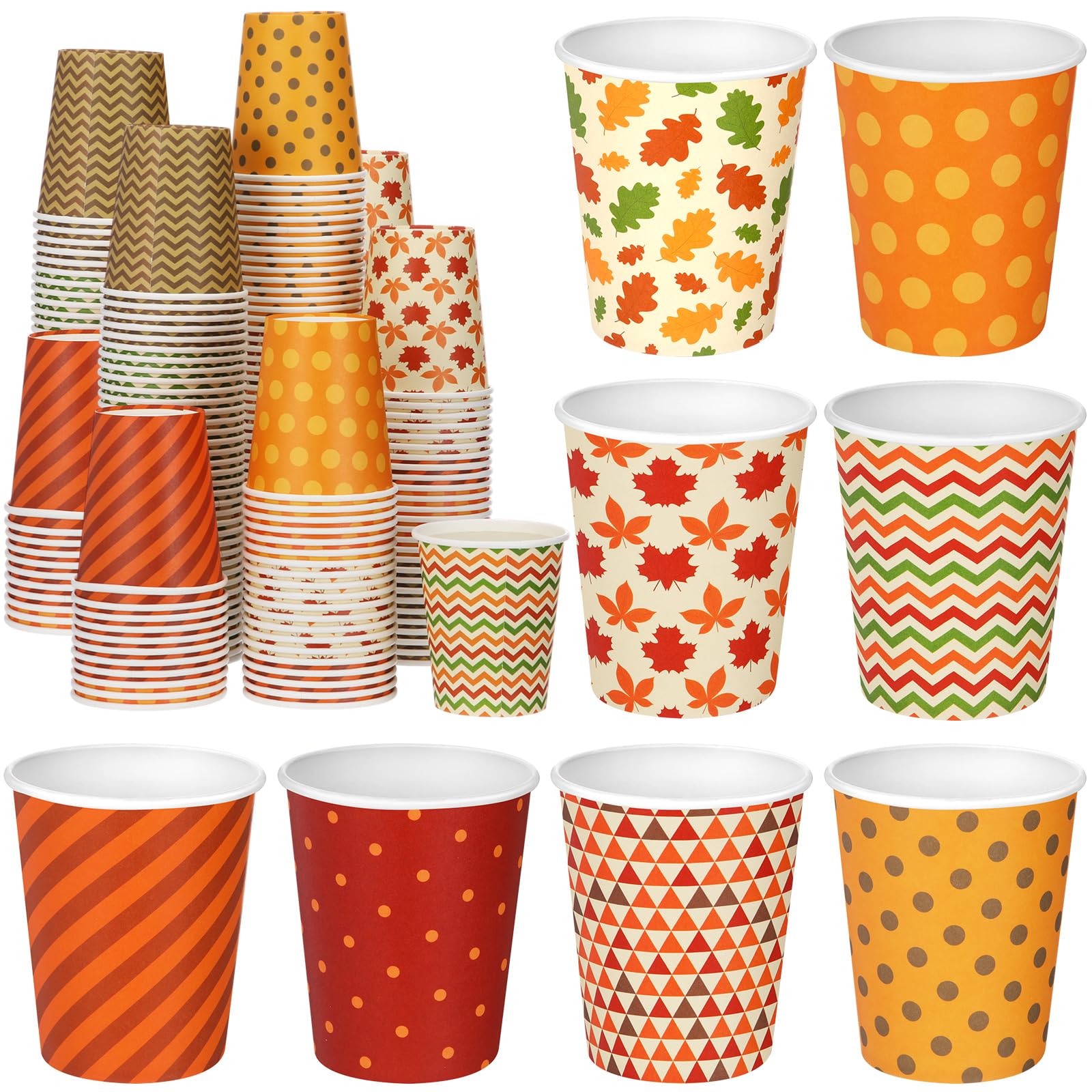 Sieral 144 Pcs Thanksgiving Paper Cups 8 oz Fall Disposable Coffee Cups Assorted Maple Leaves Harvest Holiday for Hot Cold Drink