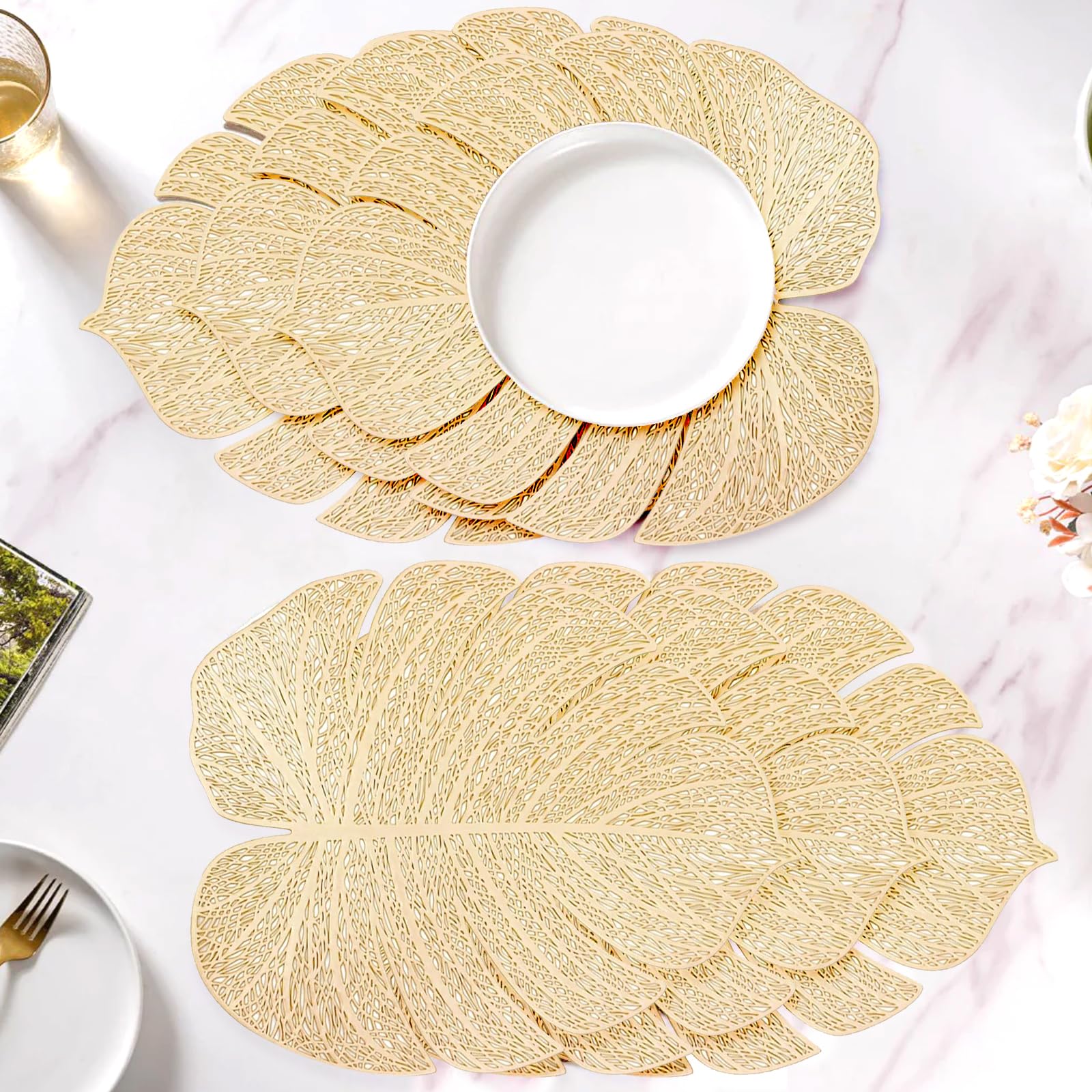 TIED RIBBONS Pack of 6 Table Mat Leaf Placemats for Dining Table Kitchen Mats Pot NonSlip Heat Resistant Wipeable Washable Tabl