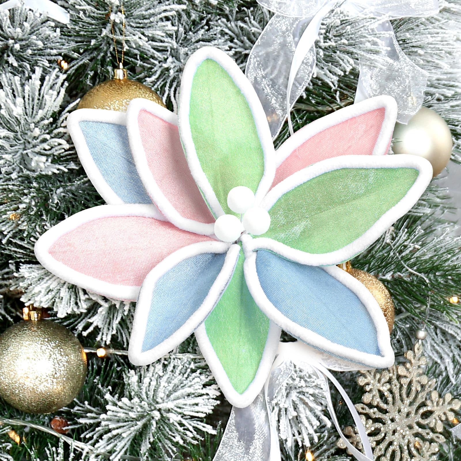 Soulchen 12 Pcs 12 Pastel Christmas Decor Candyland Christmas Poinsettia Tree Decorations Candy Artificial Flowers Colorful Ca