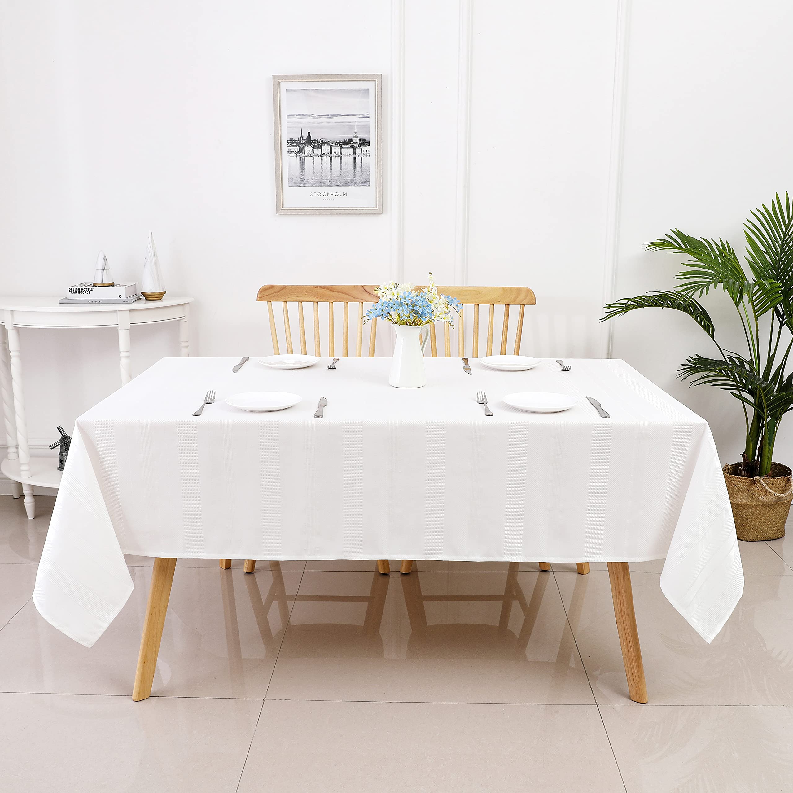 Randall White Rectangle Tablecloth Oblong 60  120 10 Feet Water Resistant Dust-Proof Stain Resistant Heavy Duty Table Cover For