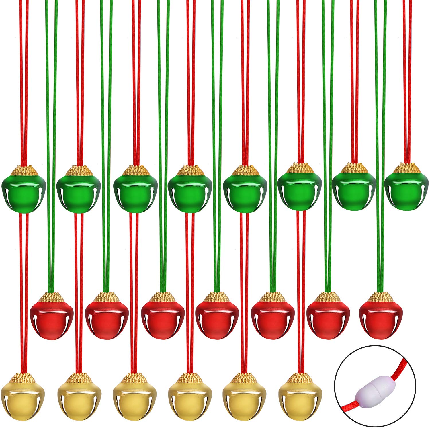 URATOT 24 Pieces Christmas Jingle Bell Necklaces Xmas Decoration Bell Necklaces with Connect Ribbons for Christmas Holiday Suppl