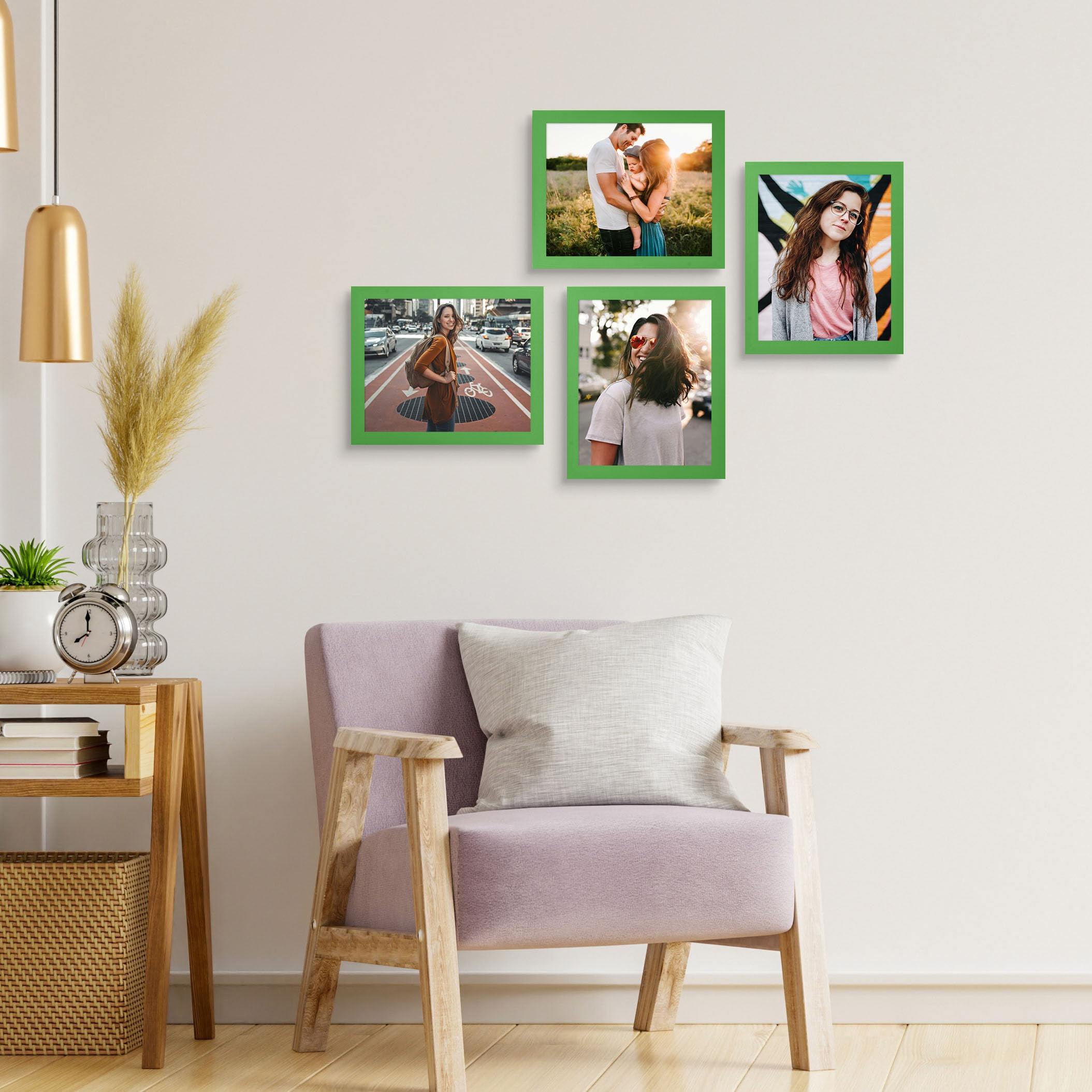 wyooxoo 8x10 Picture Frames Set of 4 Green Made of Solid Wood Photo Frames Colorful Frame with HD Plexiglass, Wall Mount and Tab