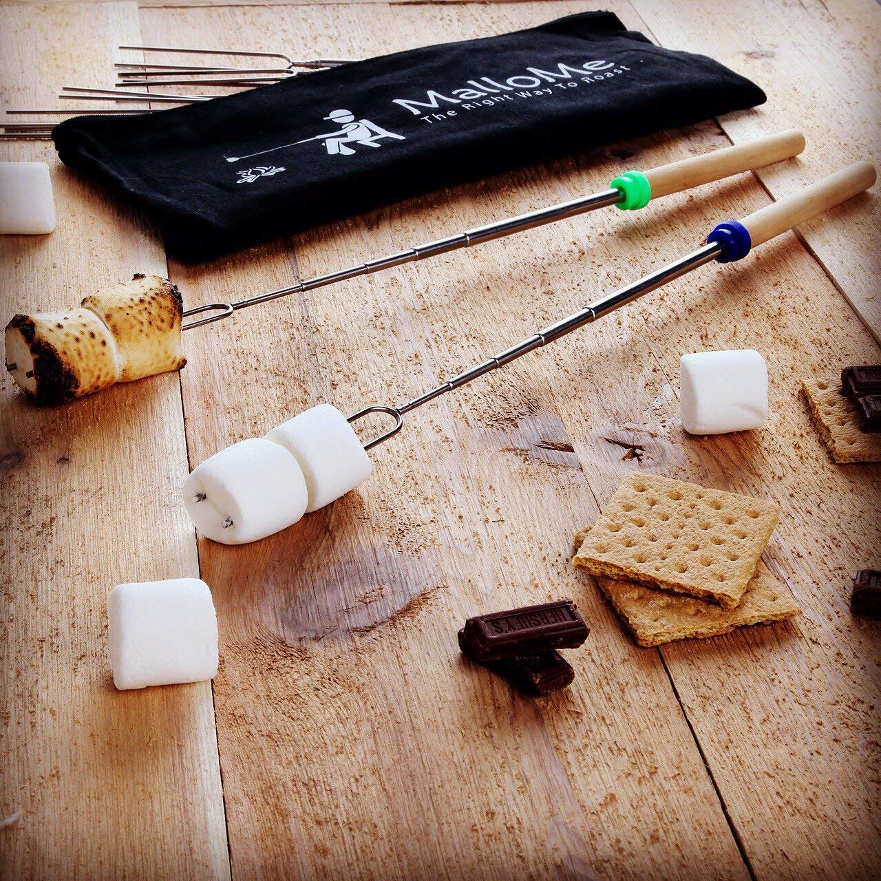 MalloMe Marshmallow Roasting Sticks - Smores Skewers for Fire Pit Kit - Hot Dog Camping Accessories Campfire Marshmellow 32 Inch Long Fork - 12 Pack