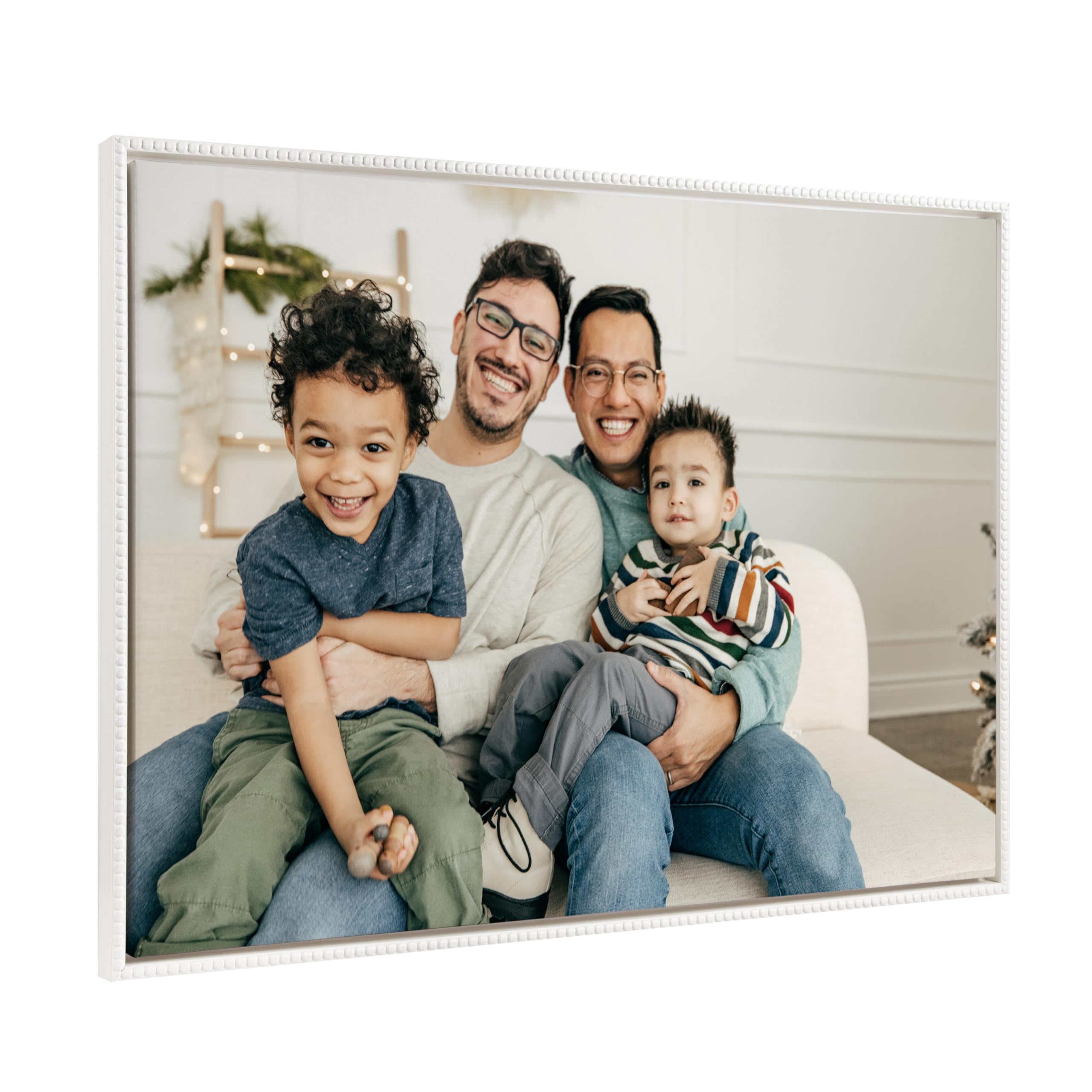 Kate And Laurel Beaded Custom Printed Framed Canvas Wall Art, 33X23 White, Personal Canvas Print With Your Photos For Bedroom Or