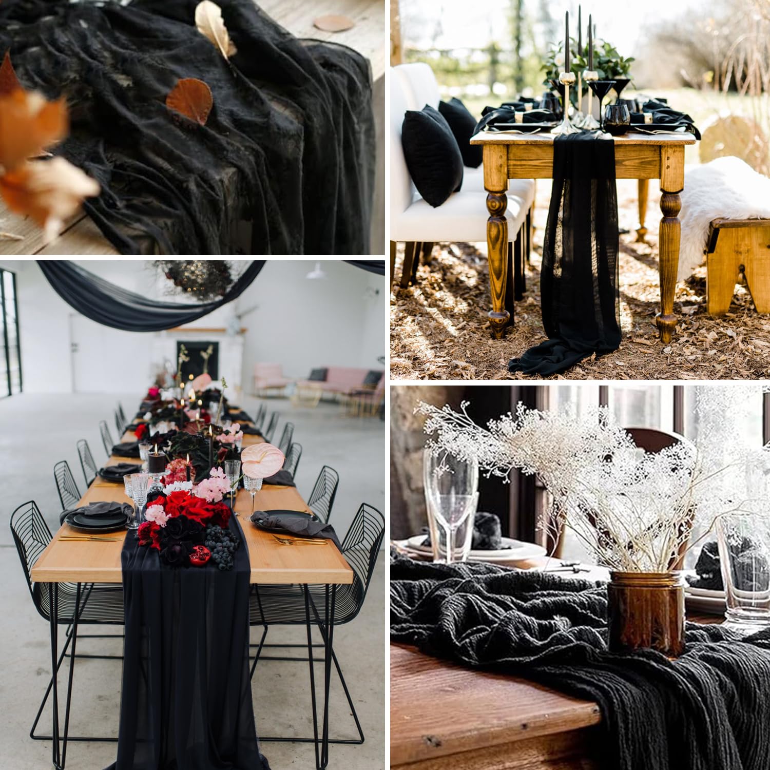Black Cheesecloth Table Runner 35X120 Inches Gauze Cheese Cloth Table Runner Rustic Farmhouse Decor For Halloween Thanksgiving F