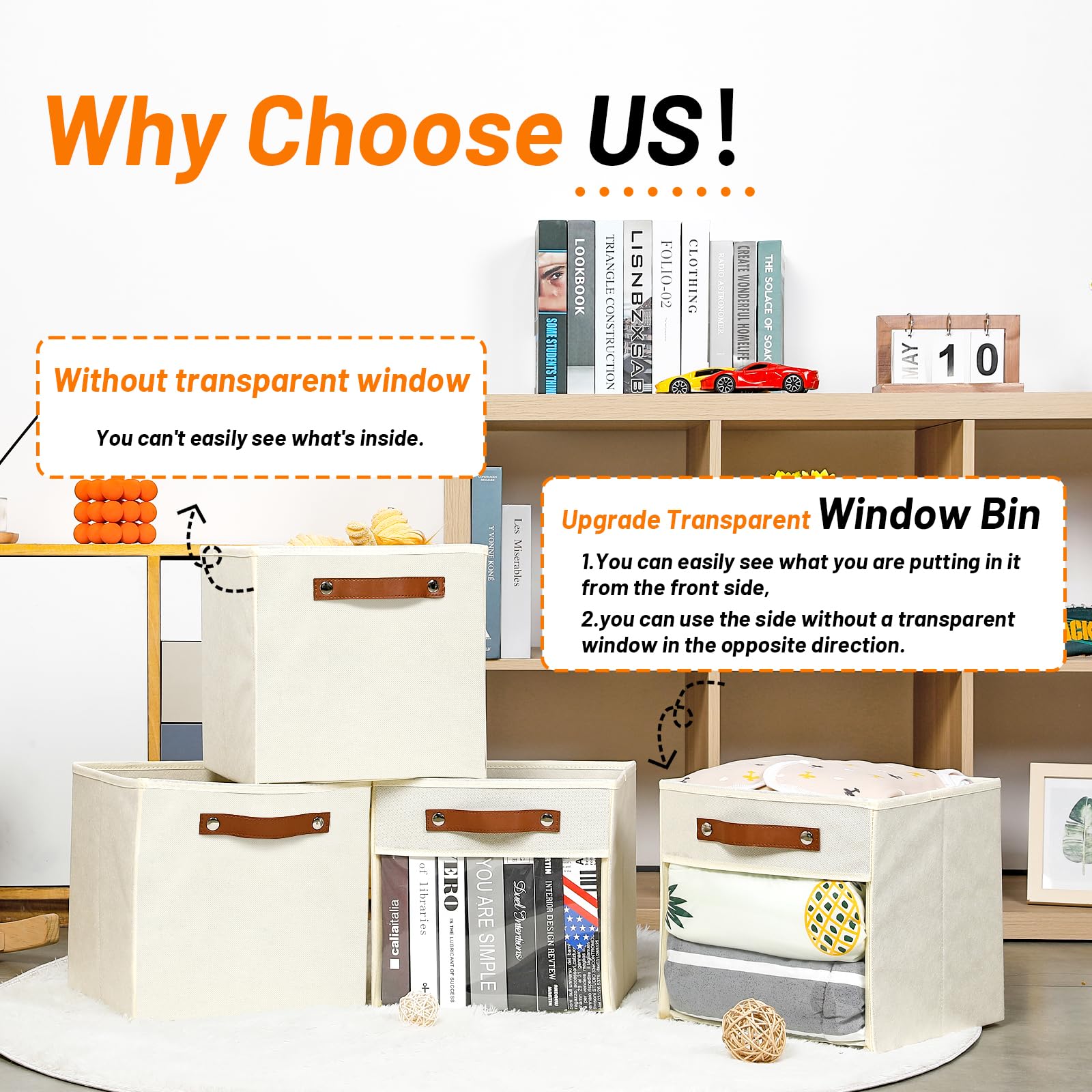 Hnzige 11 Inch Cube Storage Bin For Storage Organizer,Shelf Fabric Storage Bin For Cube Organizer, Canvas Clear Cube Storage Bin