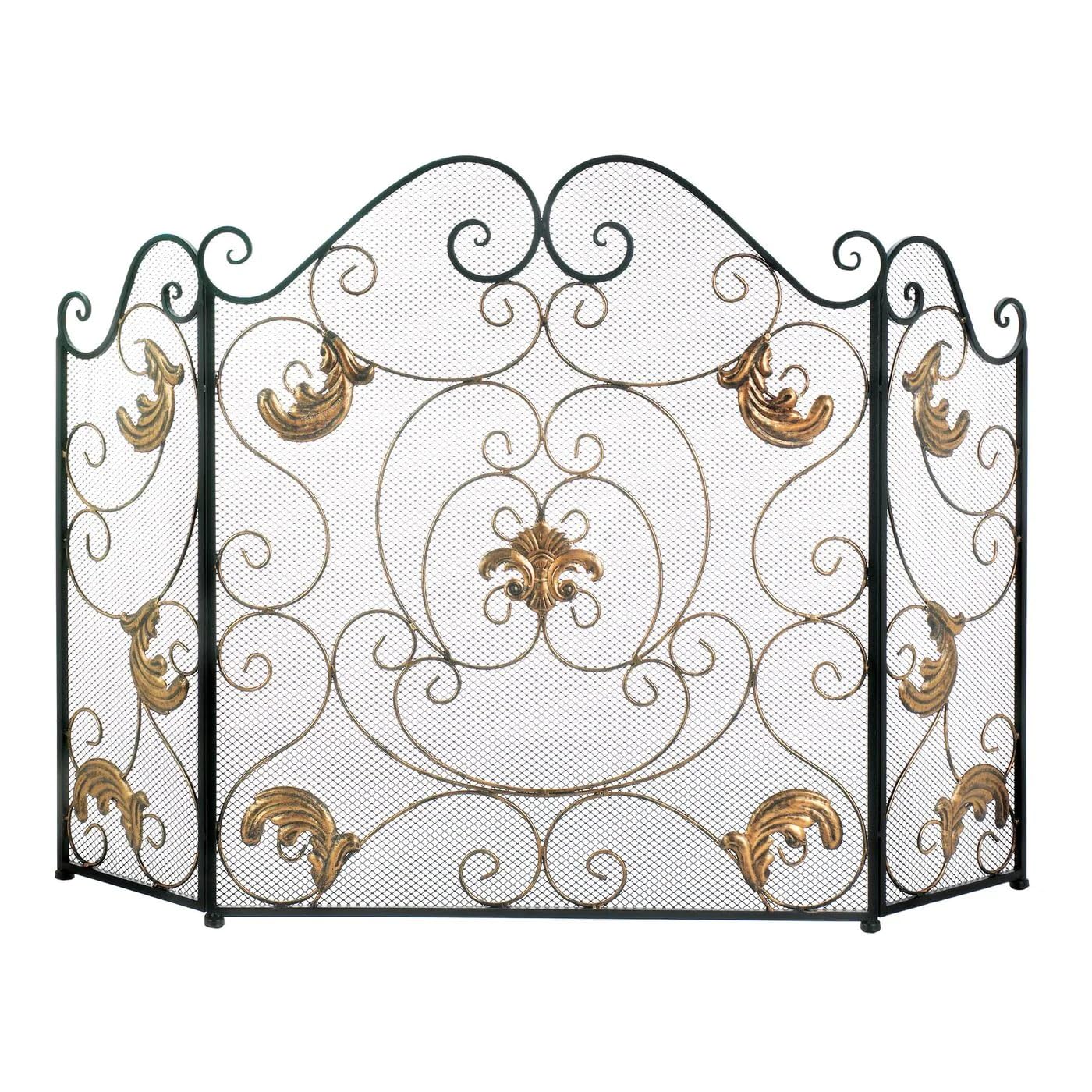 Accent Plus Gold Fleur-De-Lis Fireplace Screen