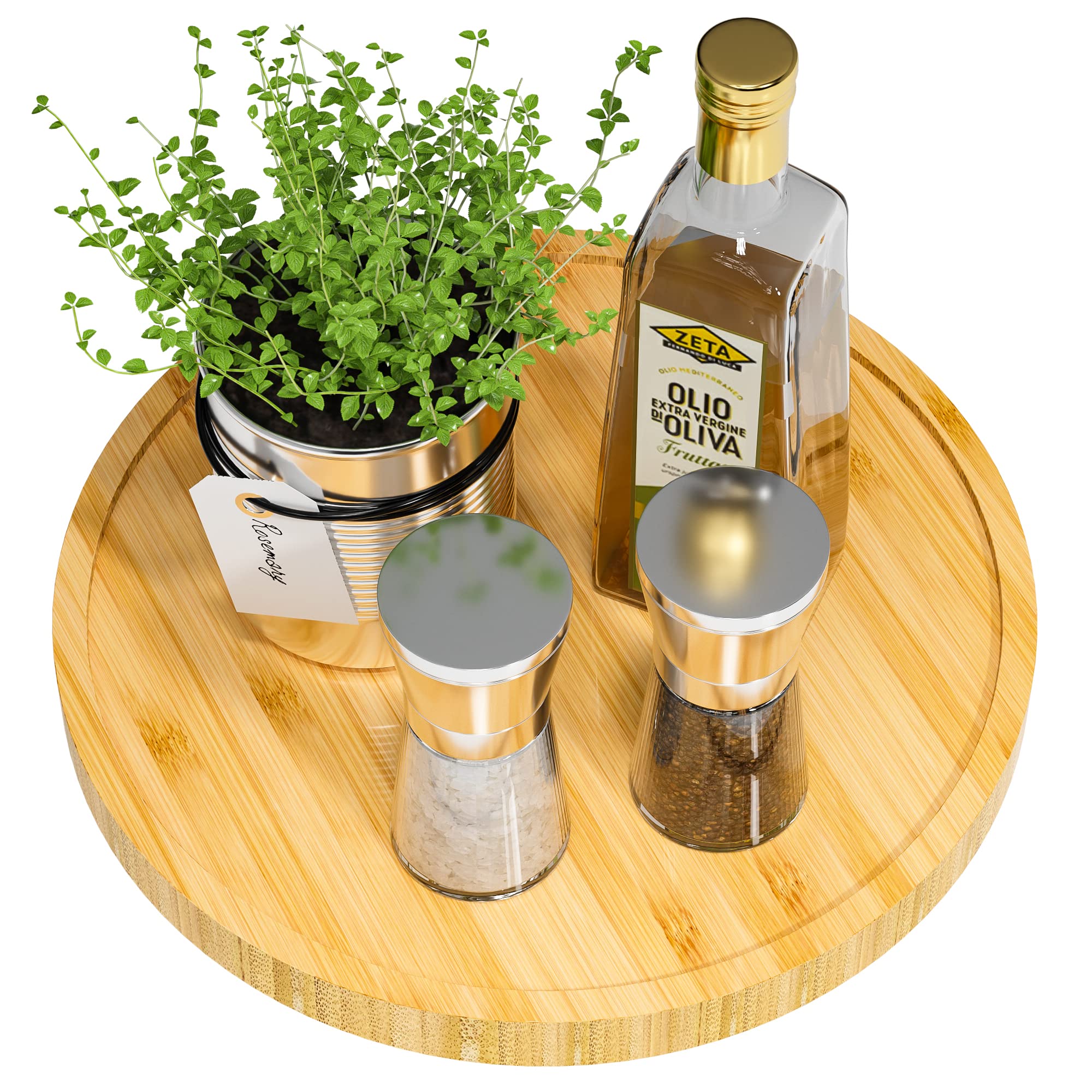 Lazy Susan Organizer, 10 Inch Non-Skid Bamboo Turntable Organizer For Salt Pepper Olive Oil And Spices Next To Stove, Wooden Laz