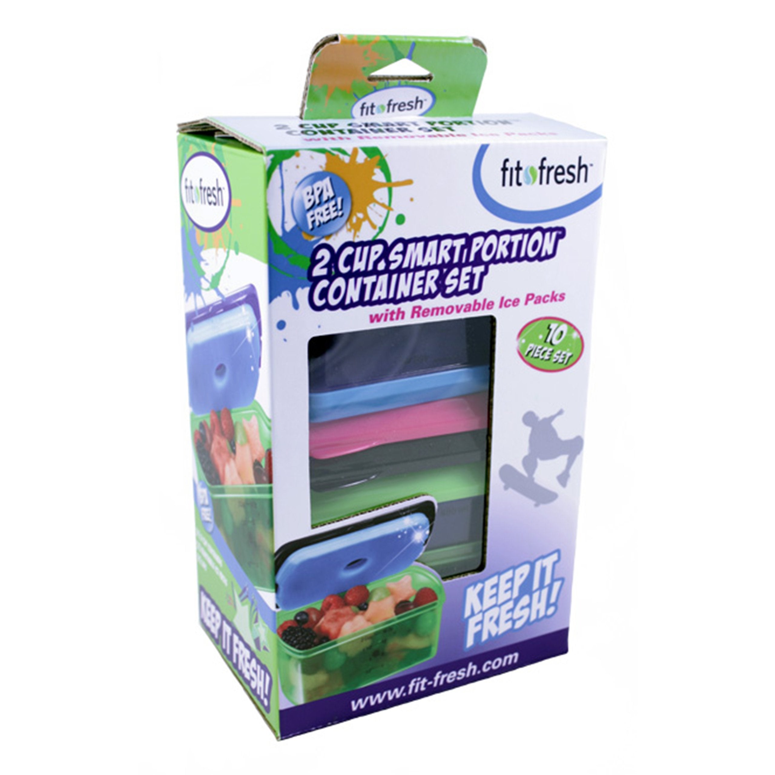Fit & Fresh Kids' 2-Cup Chilled Containers, Set Of 4 Reusable Portion Control Containers With Removable Ice Packs, Bpa-Free, Fre