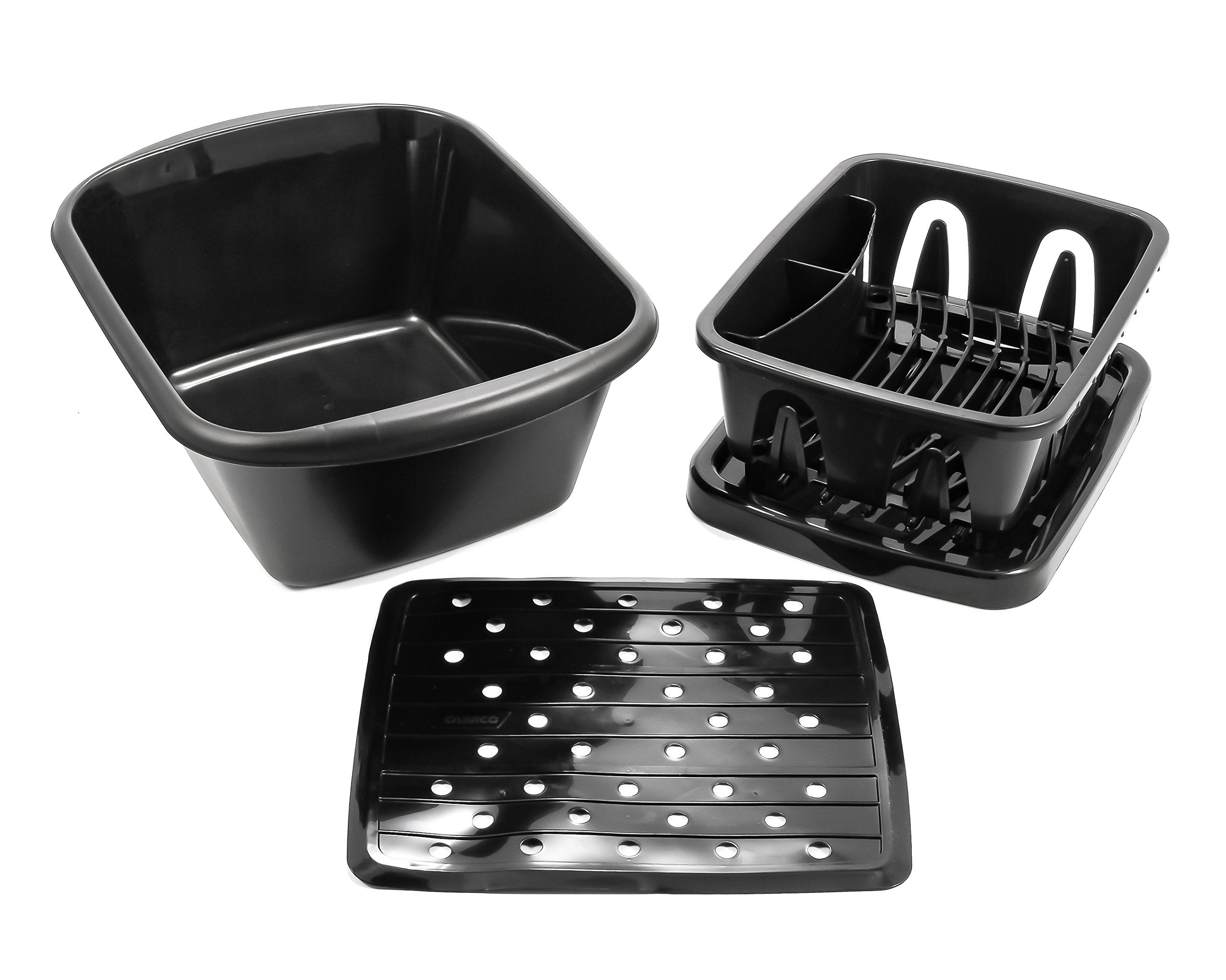 Camco 43518 Black Sink Kit With Dish Drainer, Dish Pan And Sink Mat