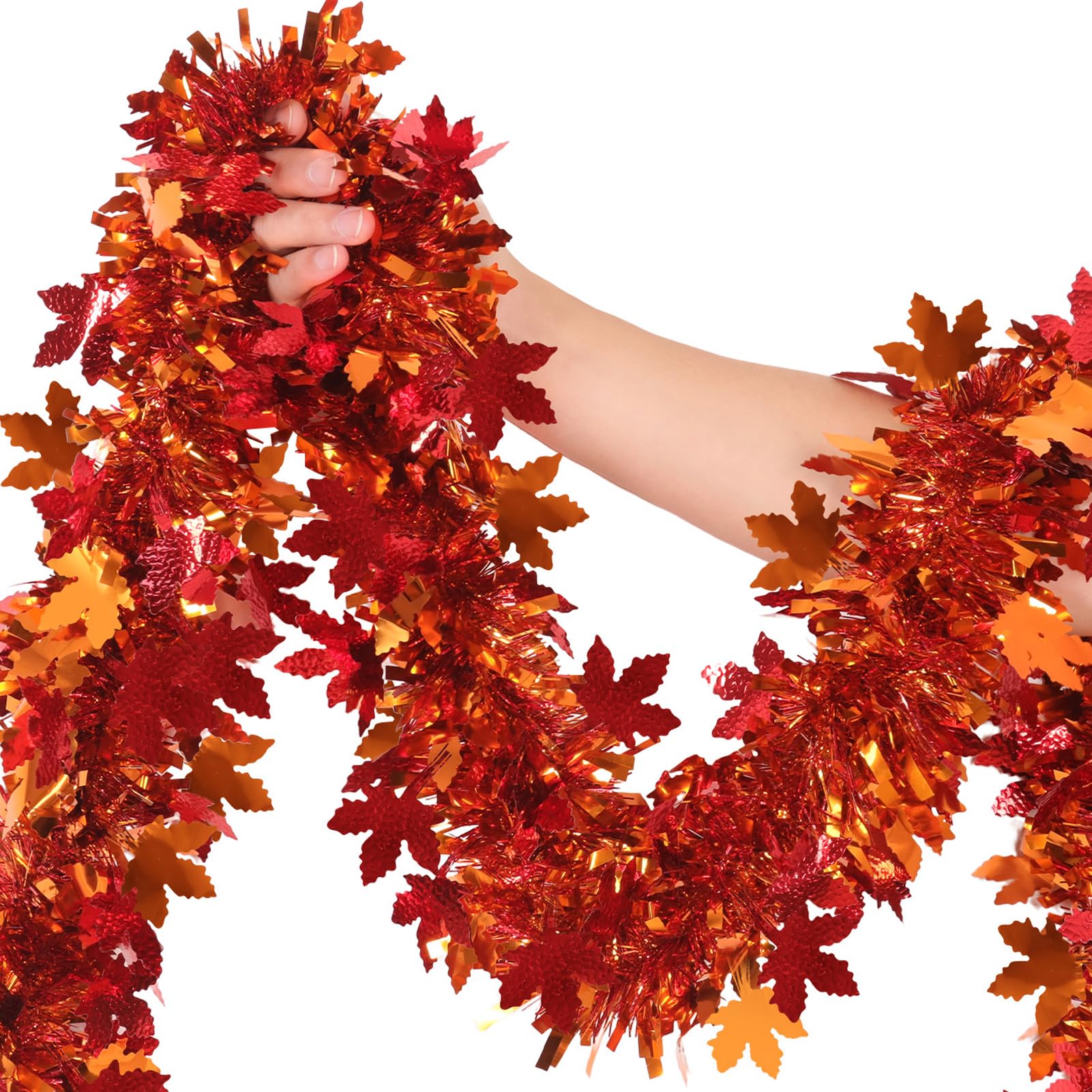 Fall Maple Leaves Garland Decorations,50Ft Glitter Tinsel Leaf Thanksgiving Decor for Tree Autumn Mantle Bedroom Office Classroo