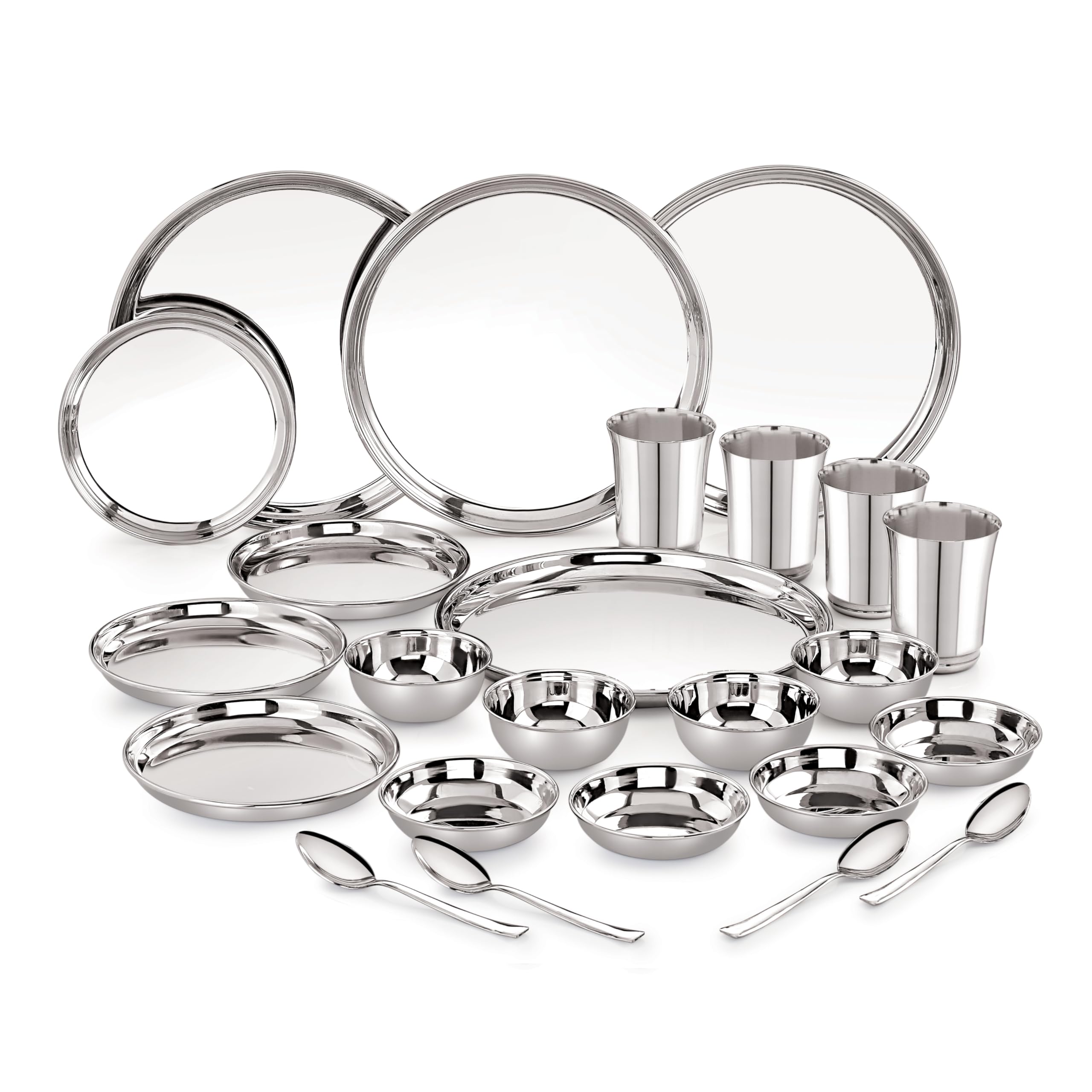 Neelam Stainless Steel Dinner Set, Durable Quality, Solid 24 Pcs Set Serving 4 People, Silver, Dishwasher Safe, Ideal Gifting Di