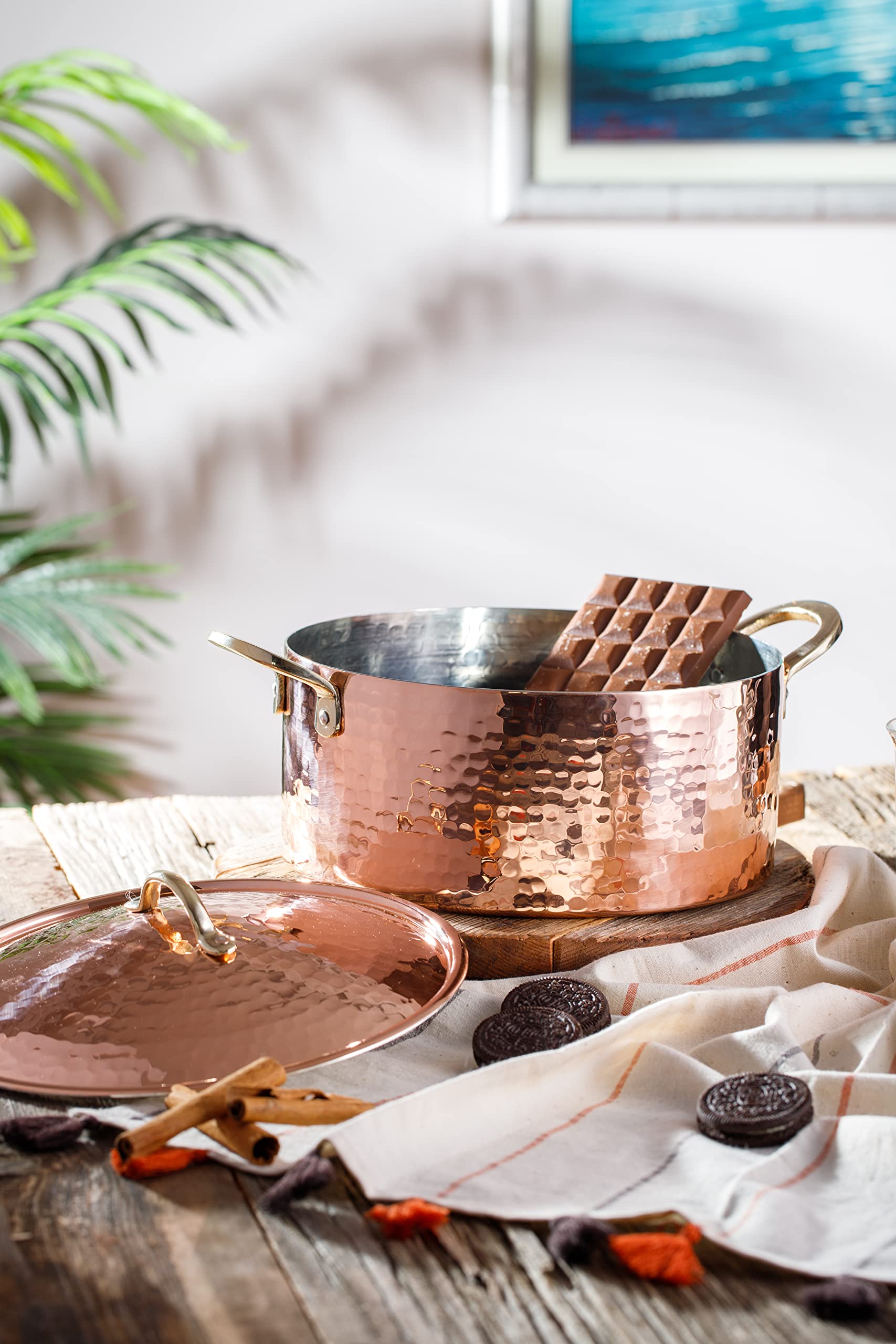 Demmex 1.2Mm Thick Hammered Copper Soup Pot Casserole Pan Dish Dutch Oven, 4 Quarts (9'' X 4'')