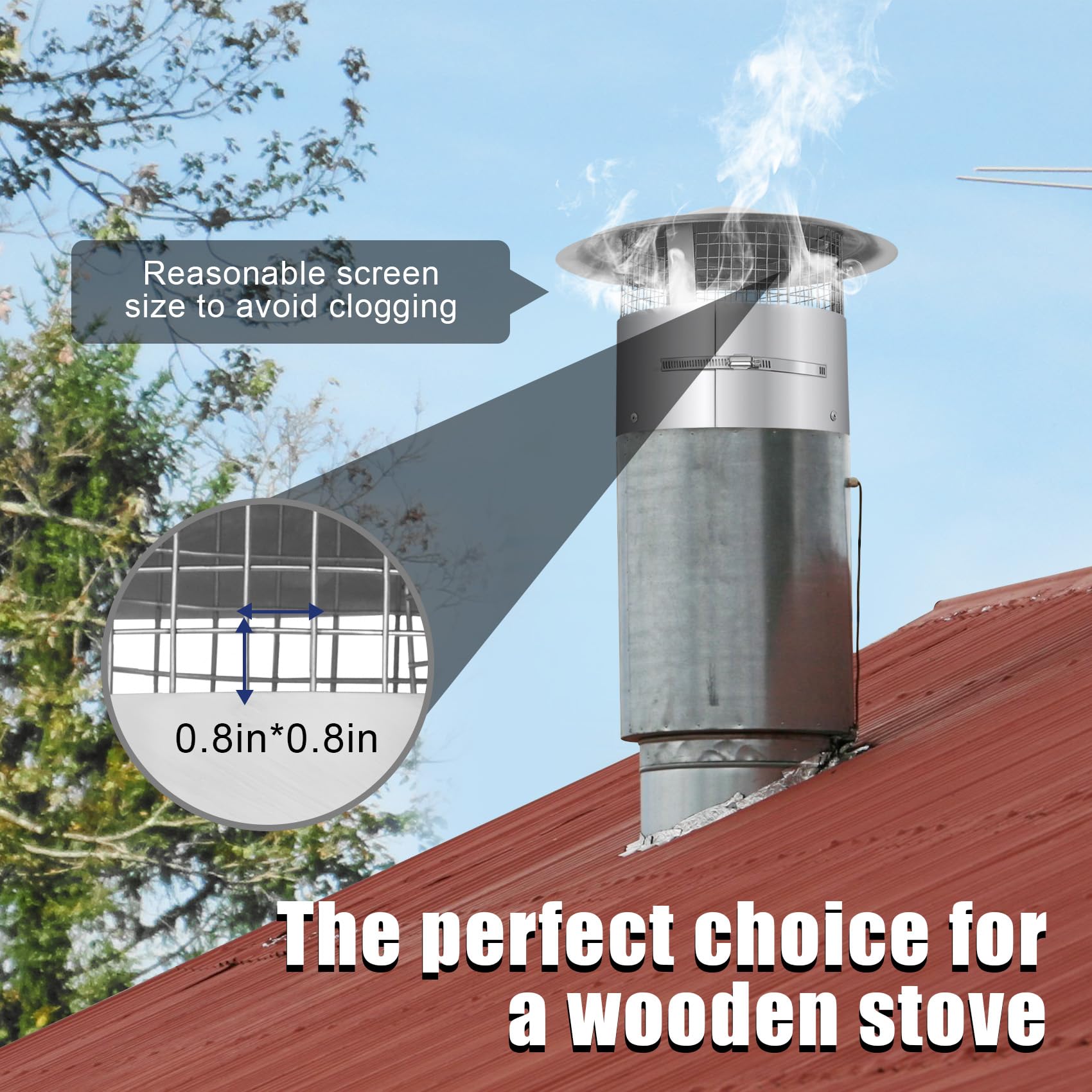 Bootuu 10 Inch Round Chimney Cap, 10 Inch Tapered Top Chimney Cap With Screen, 10 Inch Chimney Cap With Fastening Device With Sc