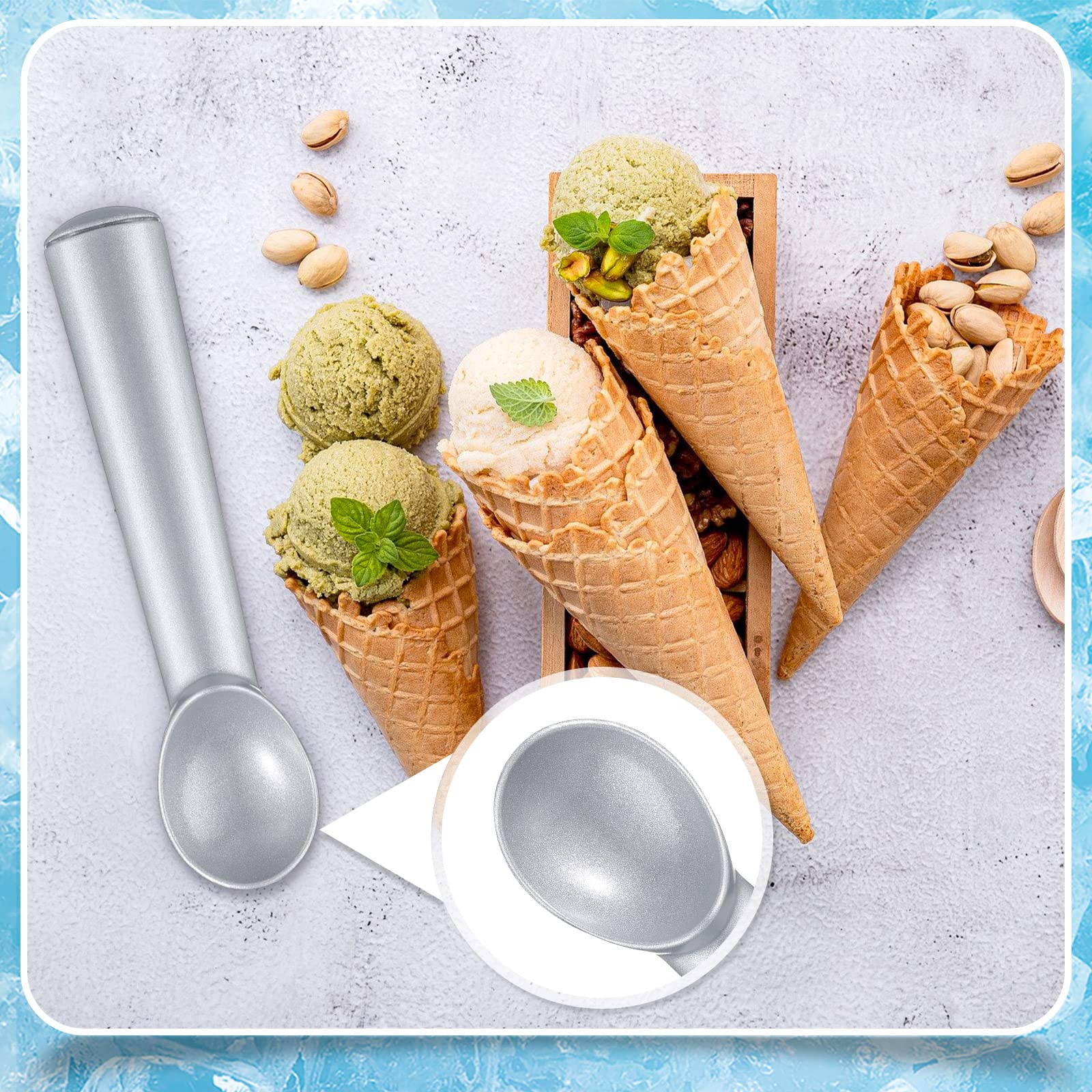 Suclain 3 Pieces Ice Cream Scoop 7 Inches Nonstick Anti Freeze Ice Cream Scooper With Comfort Handle Aluminum Alloy Design Profe