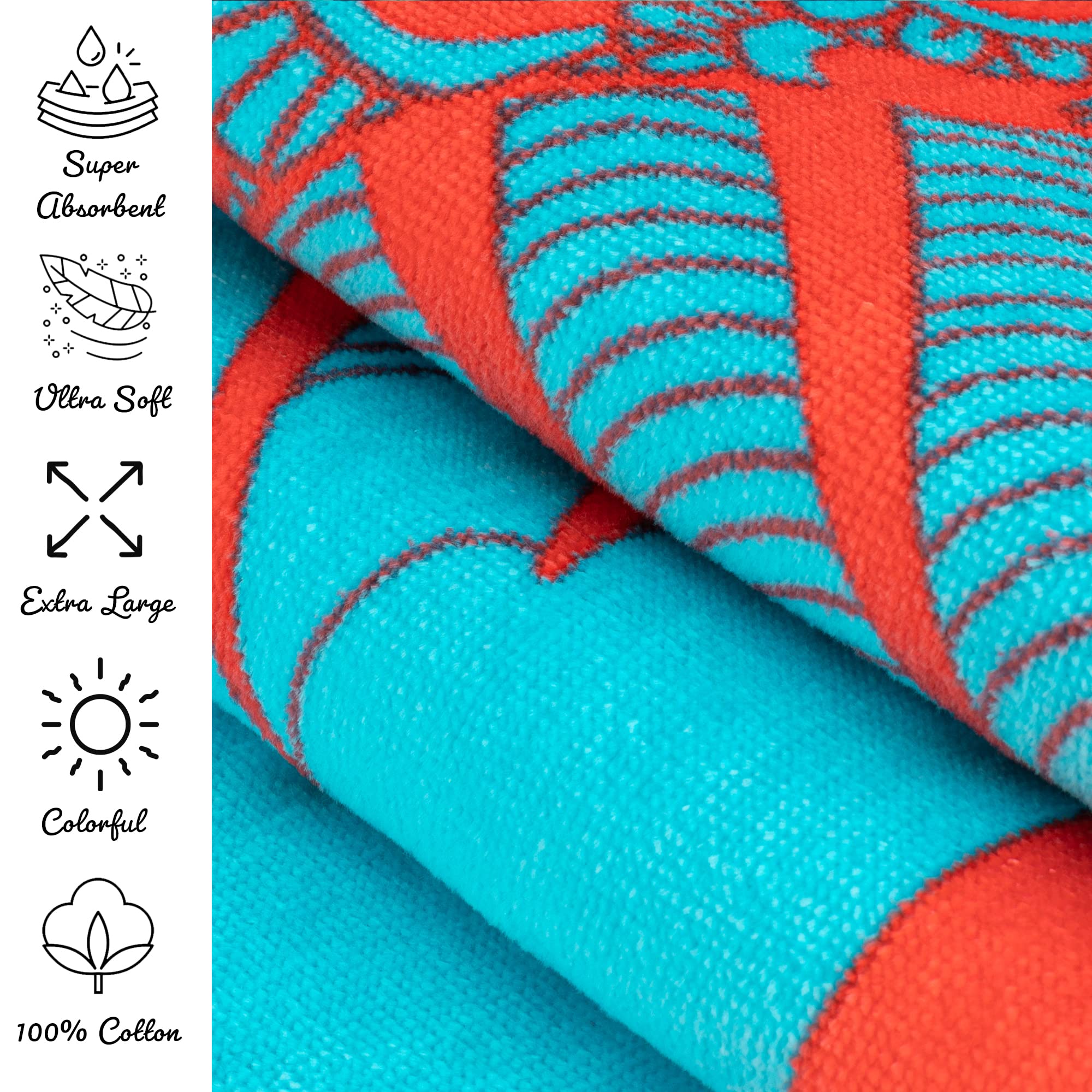 Nova Blue Tropical Fish Beach Towel (34 X 63) - Bright Red & Blue Packable Beach Towel Made from 100% Cotton - Vibrant Colorful Bath Towel - Turquoise Beach Blanket Towel
