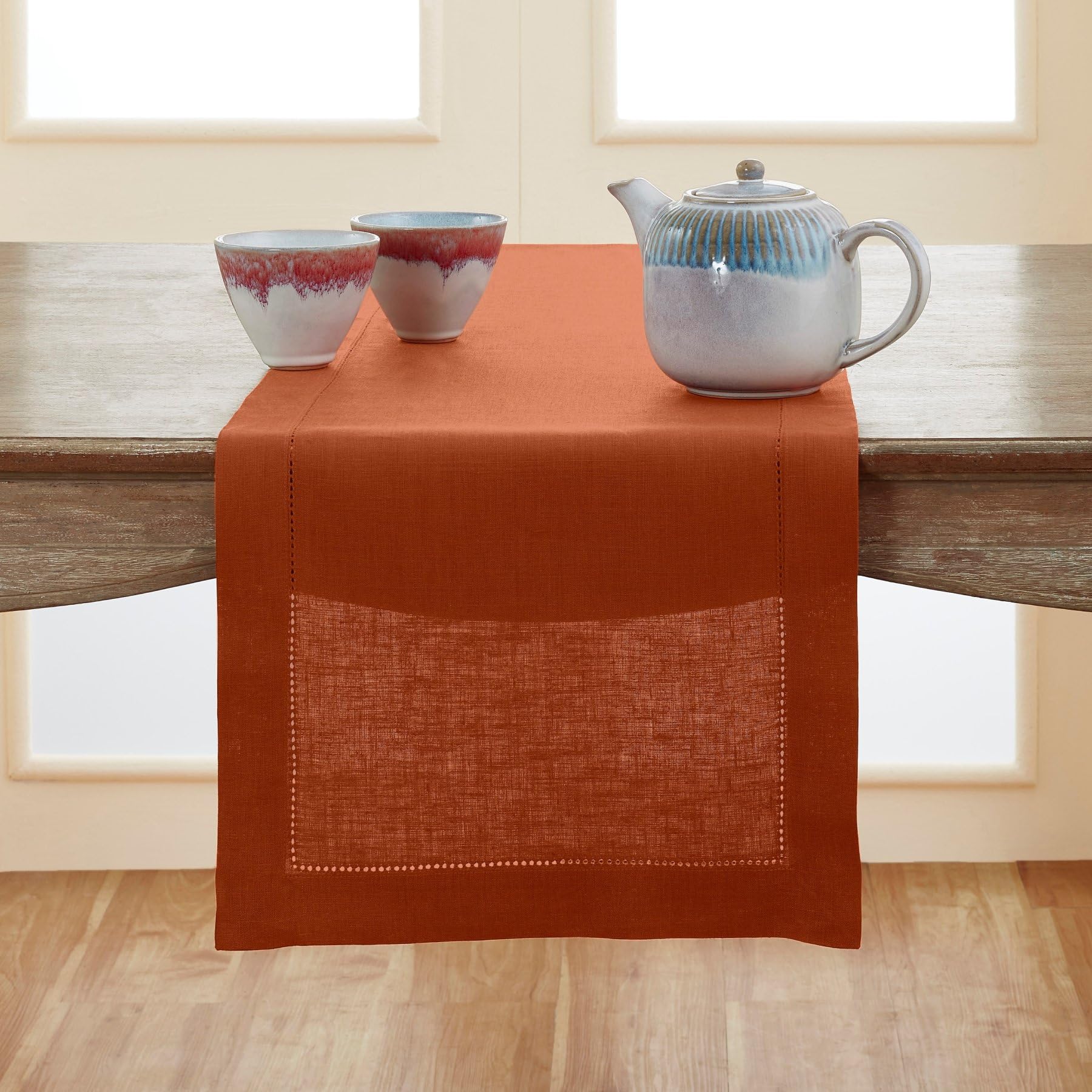 Solino Home Linen Cinnamon Table Runner 36 Inch - 100% Pure Linen Classic Hemstitch Short Table Runner 14 X 36 Inch Ideal For Dr