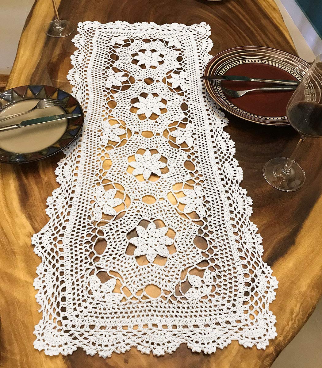 Janef White Handmade Crochet Cotton Table Runner Lace Doilies Doily Rectangle Dresser Scarves,16 By 35 Inches.