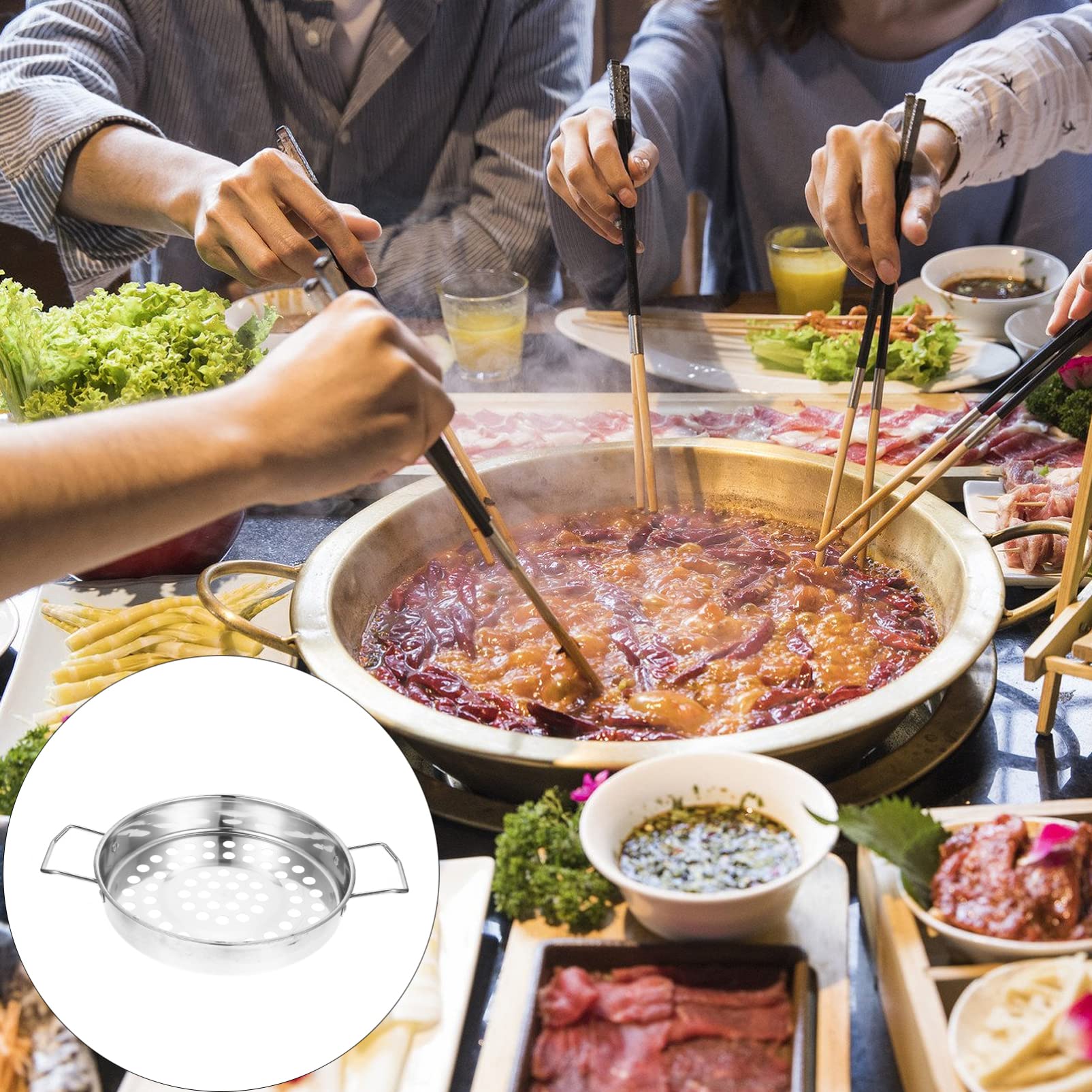 Housoutil Stainless Steel Colander Strainer - Big Hole Design, 28.5x20.5x3.5CM, Silver, Ideal for Spaghetti, Noodles, Vegetables,