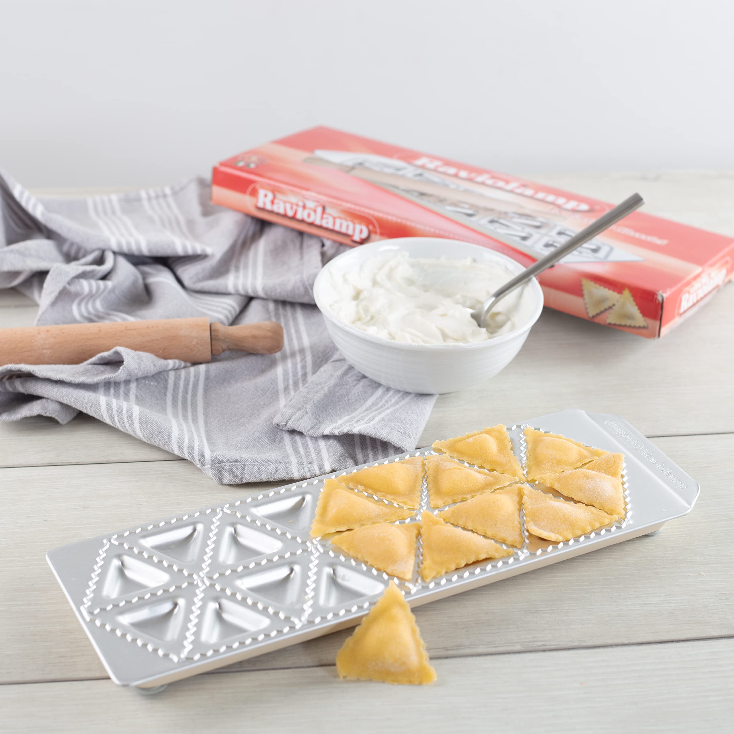 Mini Ravioli Tray With Wooden Roller By Imperia - Italian Stainless Steel - Makes 18 Raviolamp, Pasta Making Set Is Portable And