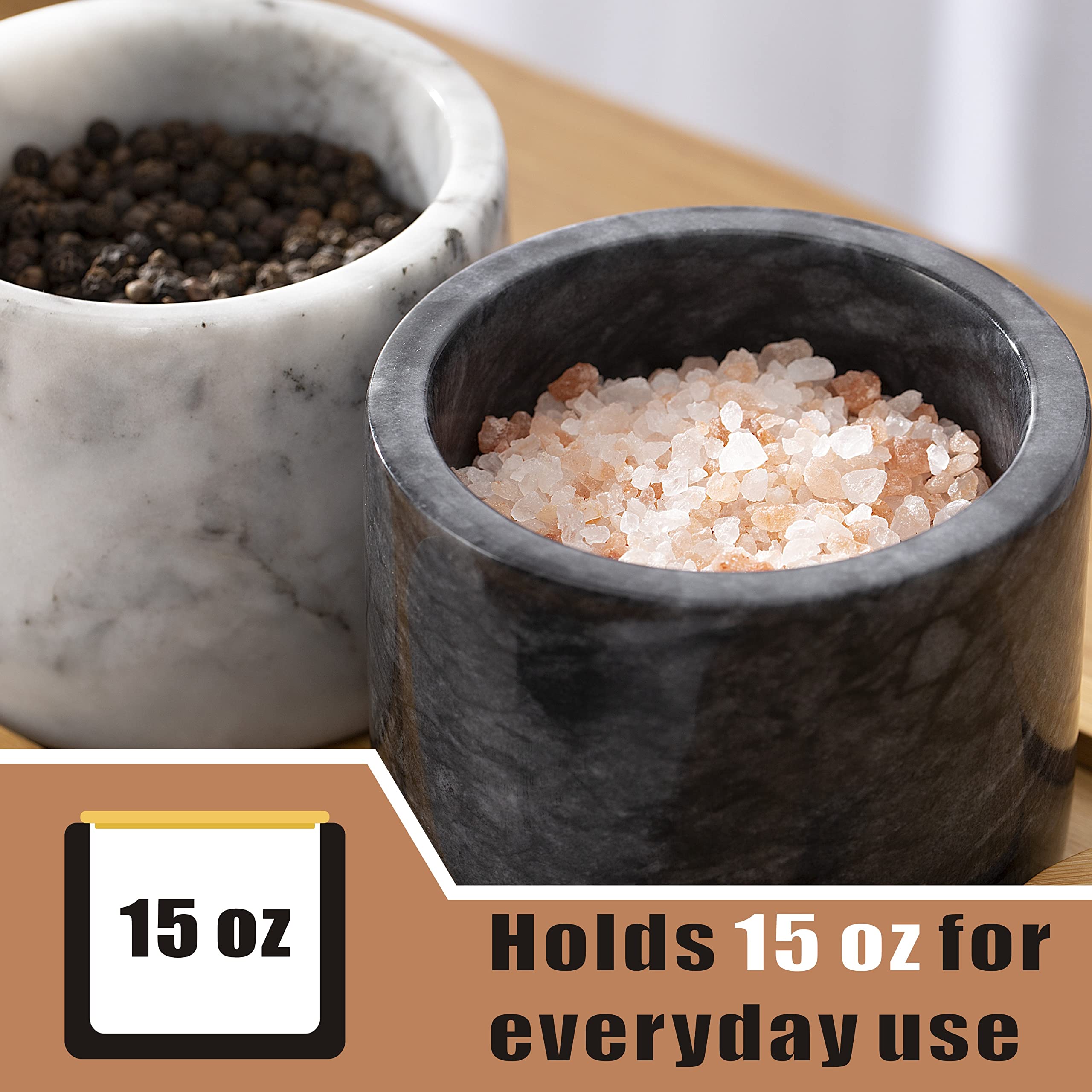 Nhkrte Marble Salt Cellar Set, 2 Pcs 11Oz Salt And Pepper Bowls, Handcrafted From Natural Marble Gift For Mothers Day(White & Bl