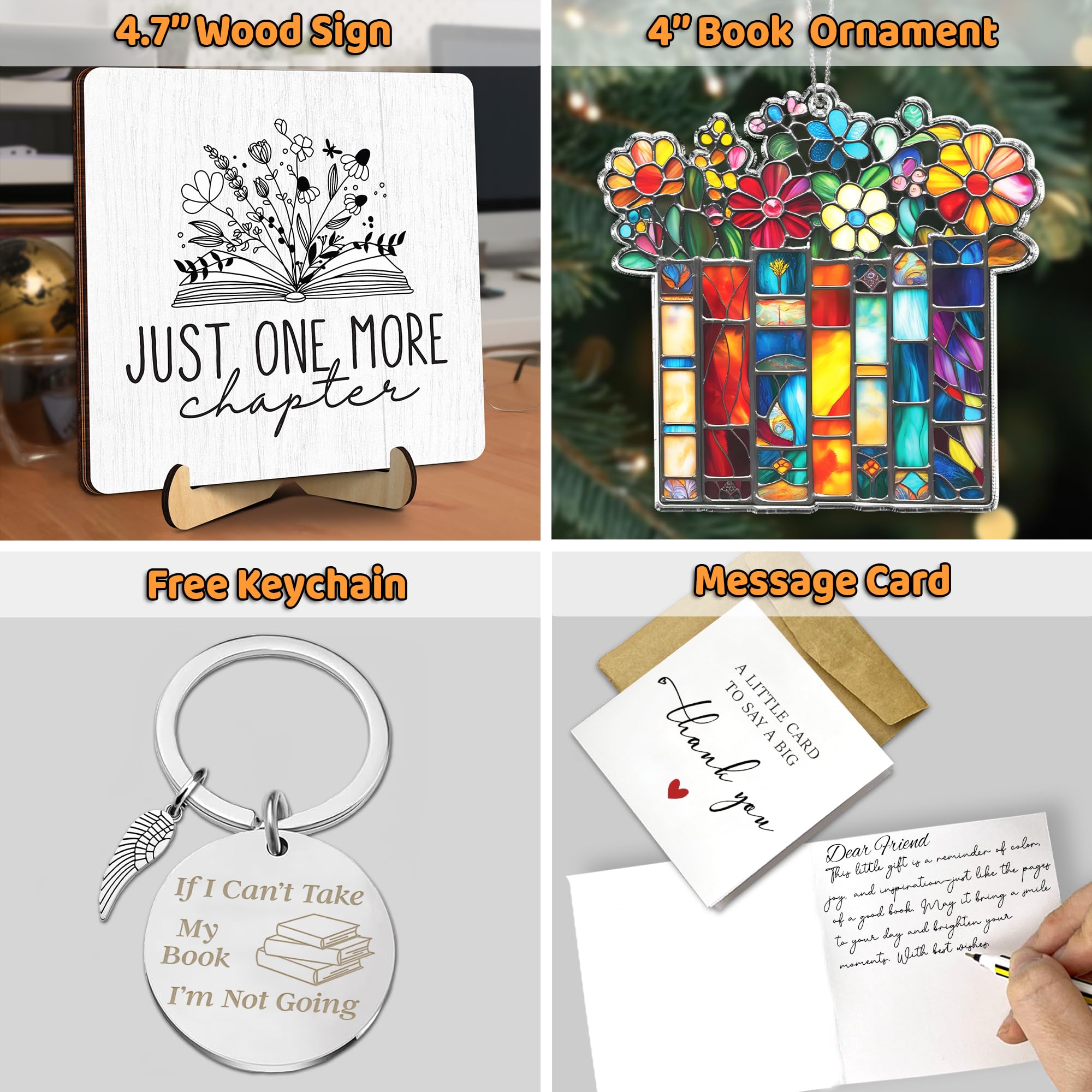 Just One More Chapter Book Lover Gift Set - Thank You Gift for Teacher, Librarian, Reader, or Book Club - Stained Glass Ornament