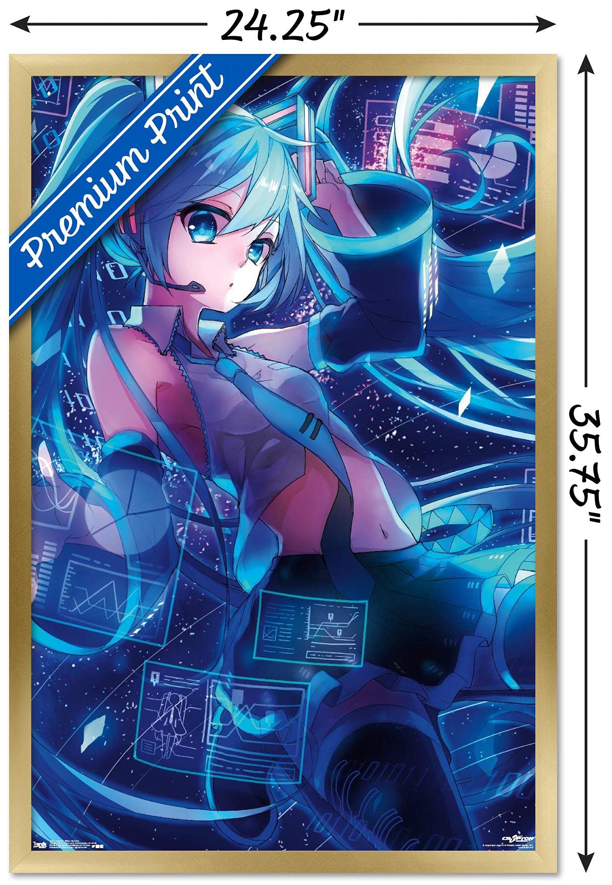 Trends International Hatsune Miku - Screens Wall Poster, 22.375'' X 34'', Gold Framed Version
