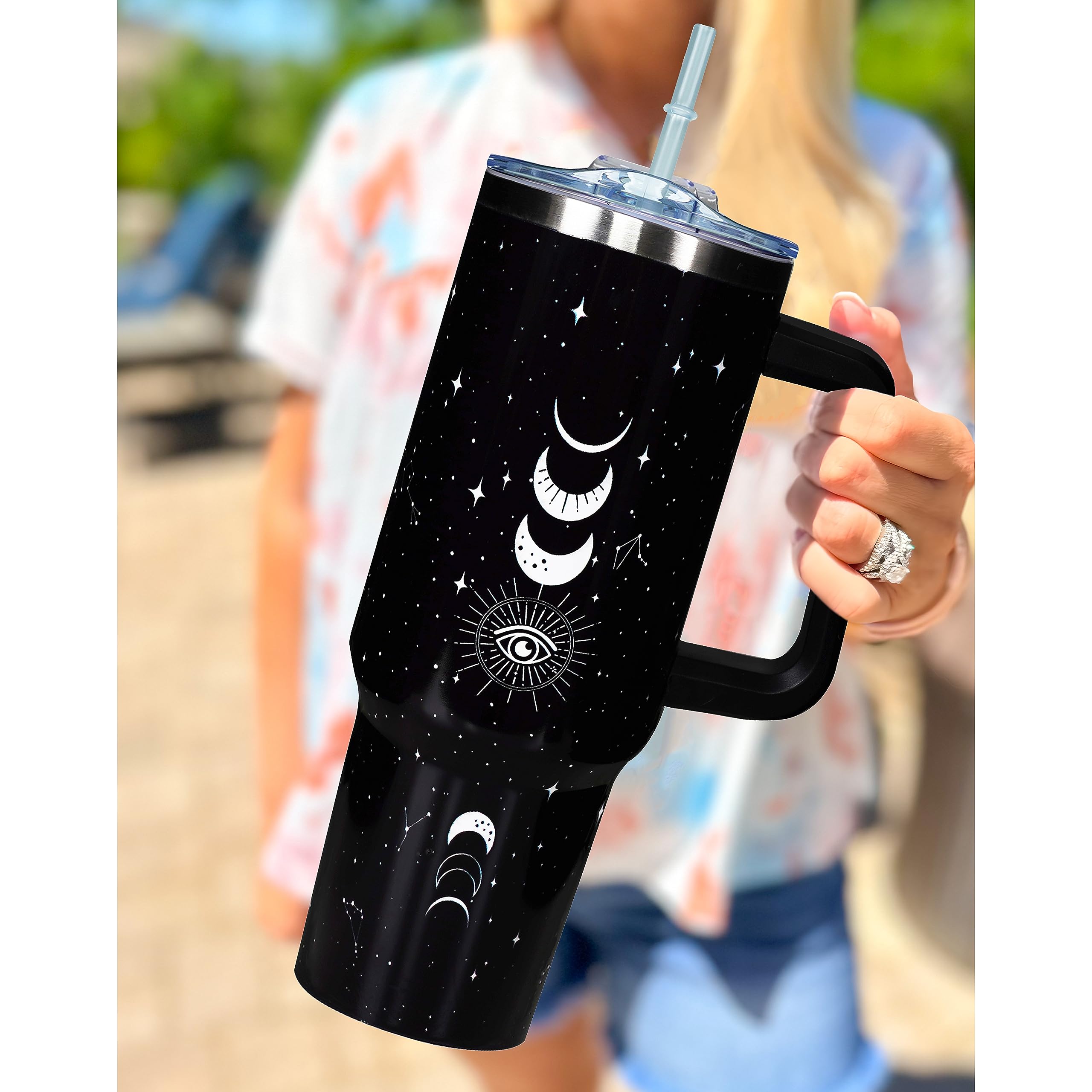 40 Oz Tumbler With Handle 40oz Boho Tumbler With Lid Straw Double Insulated Travel Coffee Mug Womens Boho Cup Gifts