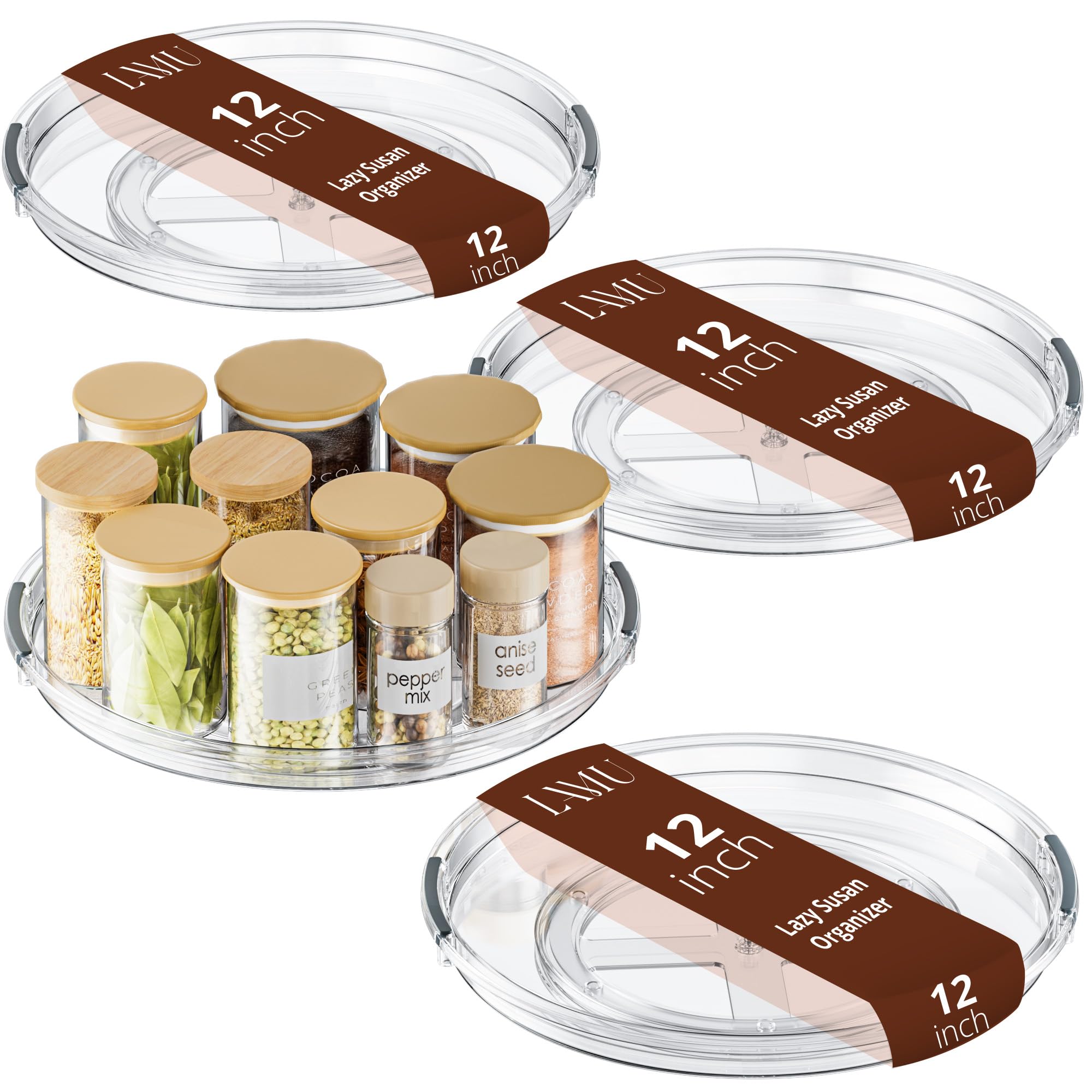 LAMU 12 in Lazy Susan Turntable, 4 Pack Clear Spice Rack, Organizer Storage