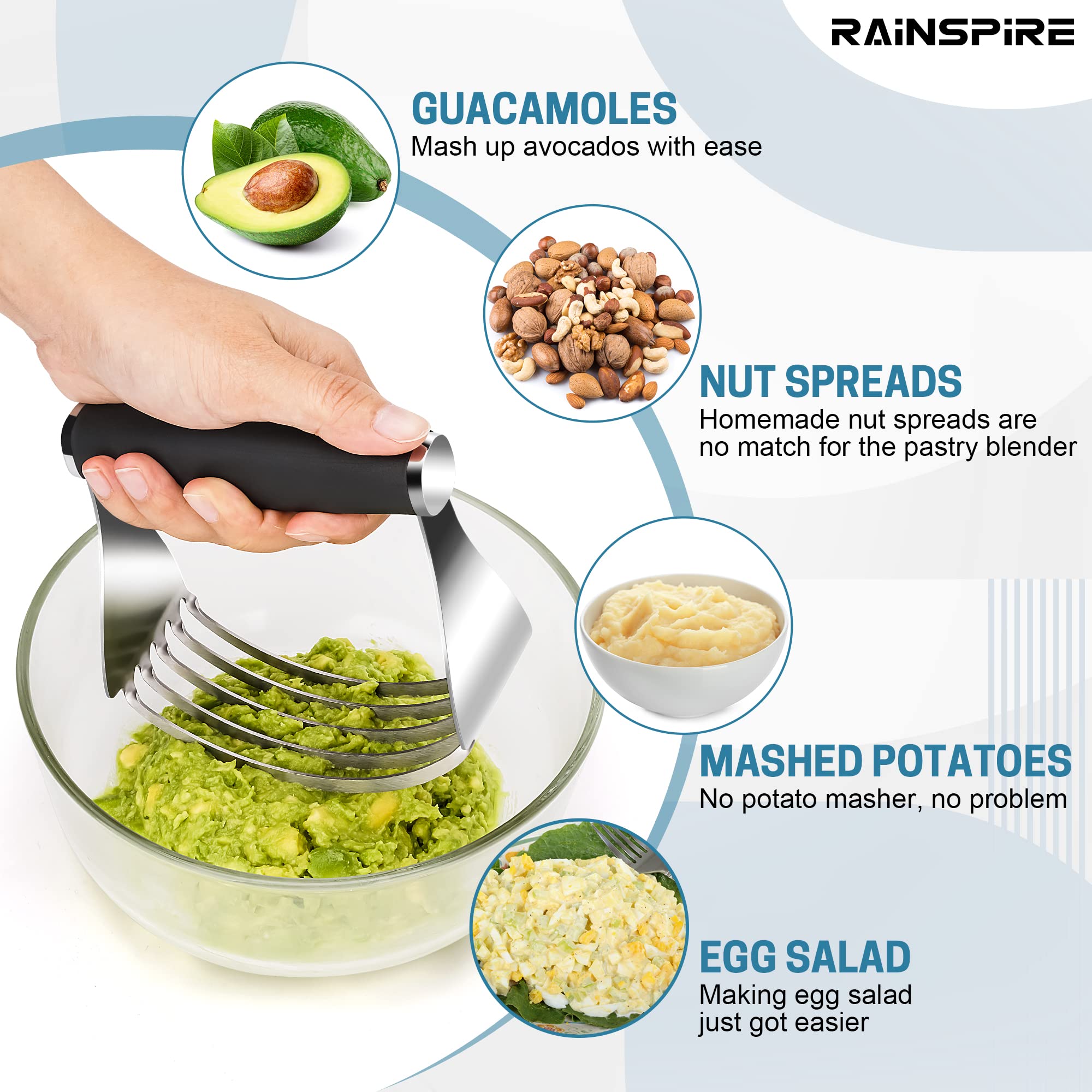 Rainspire Pastry Cutter For Baking, Heavy Duty Pastry Blender Stainless Steel, Thick Sharp Blades Dough Blender, Dough Cutter Bu