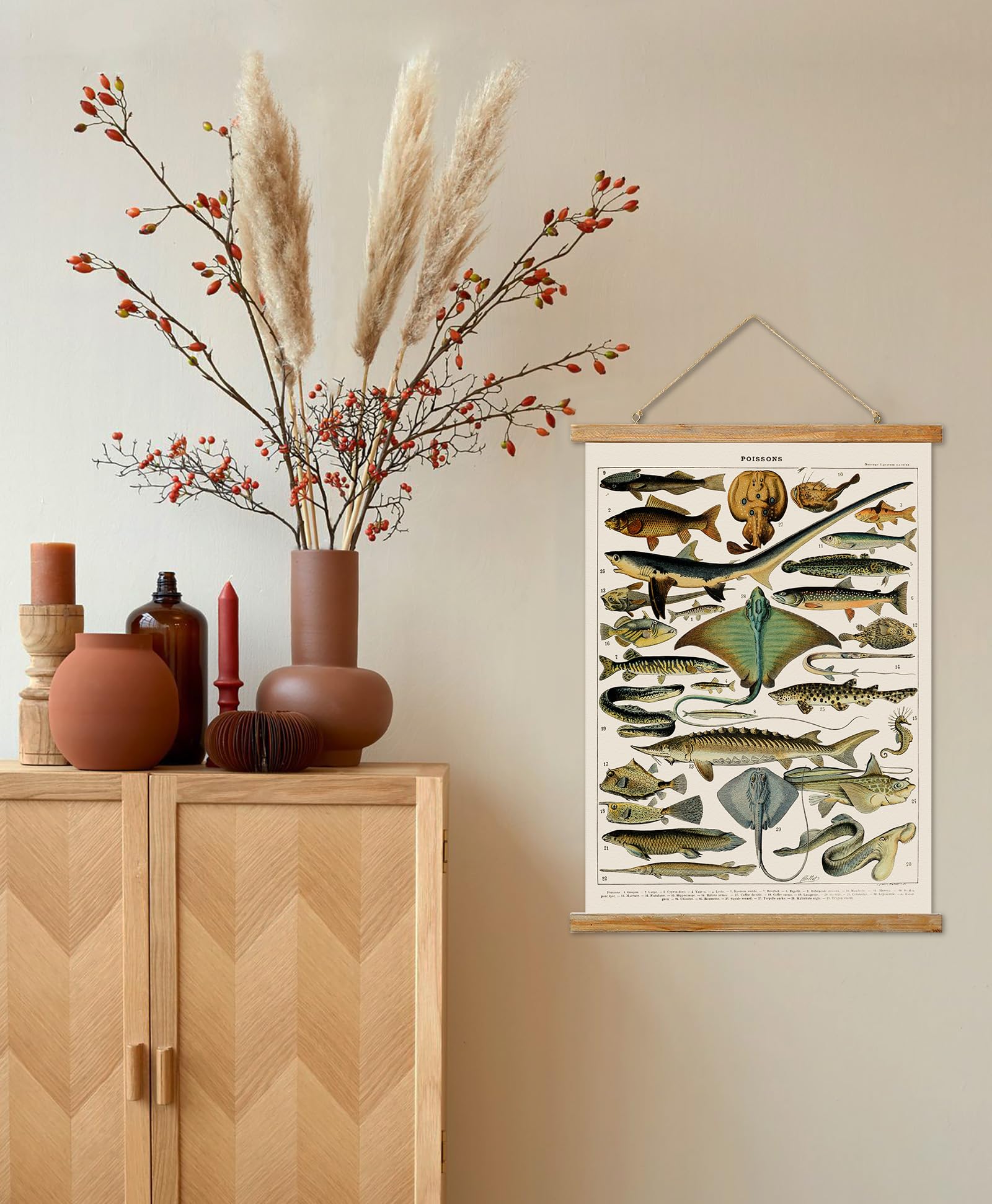 Ovfovy Vintage Fish Poster, Rustic Room Aesthetic, Retro Wall Art Prints Without Fading, Printed On Linen With Wood Frames, Read