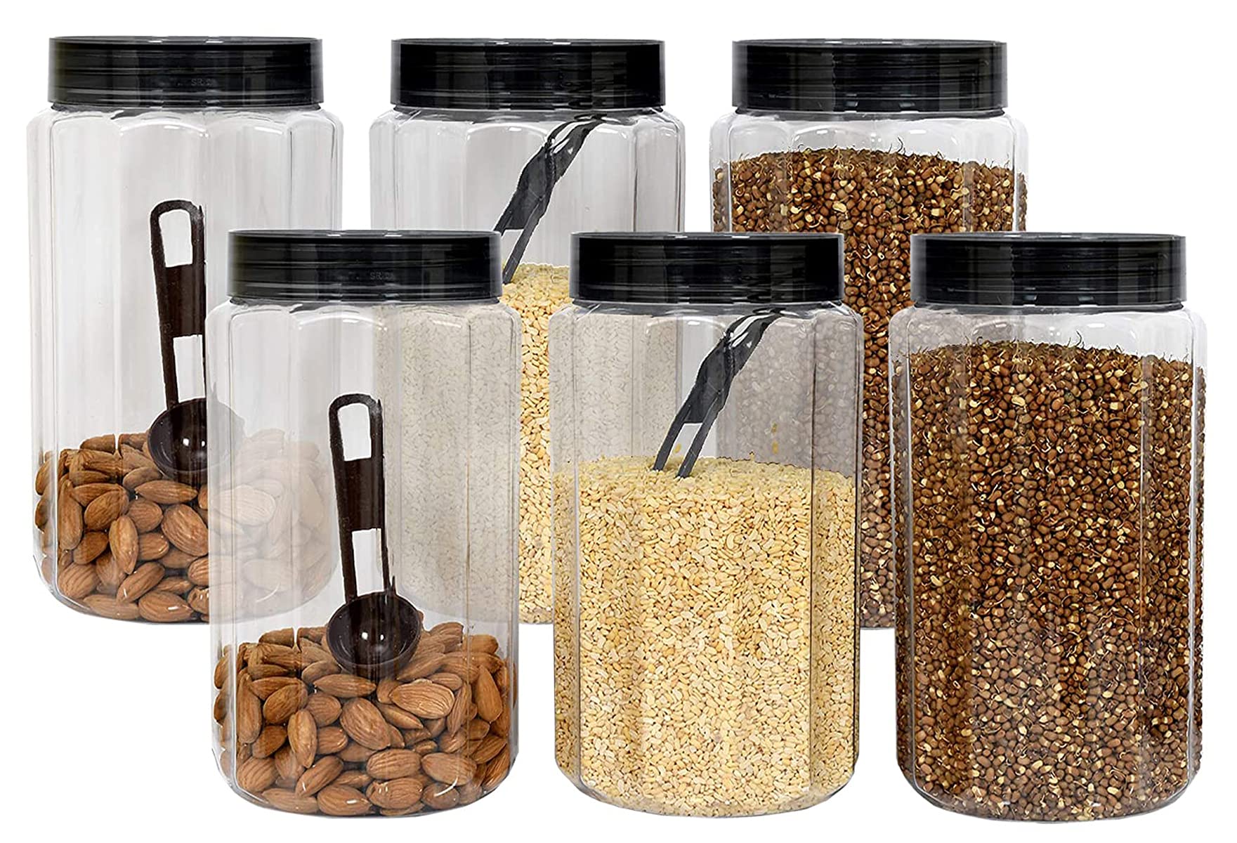Kuber Industries Multipurpose Transparent Plastic Container With Airtight Lid,1800Ml, Set Of 6 (Grey)Hs42Kubmart25051